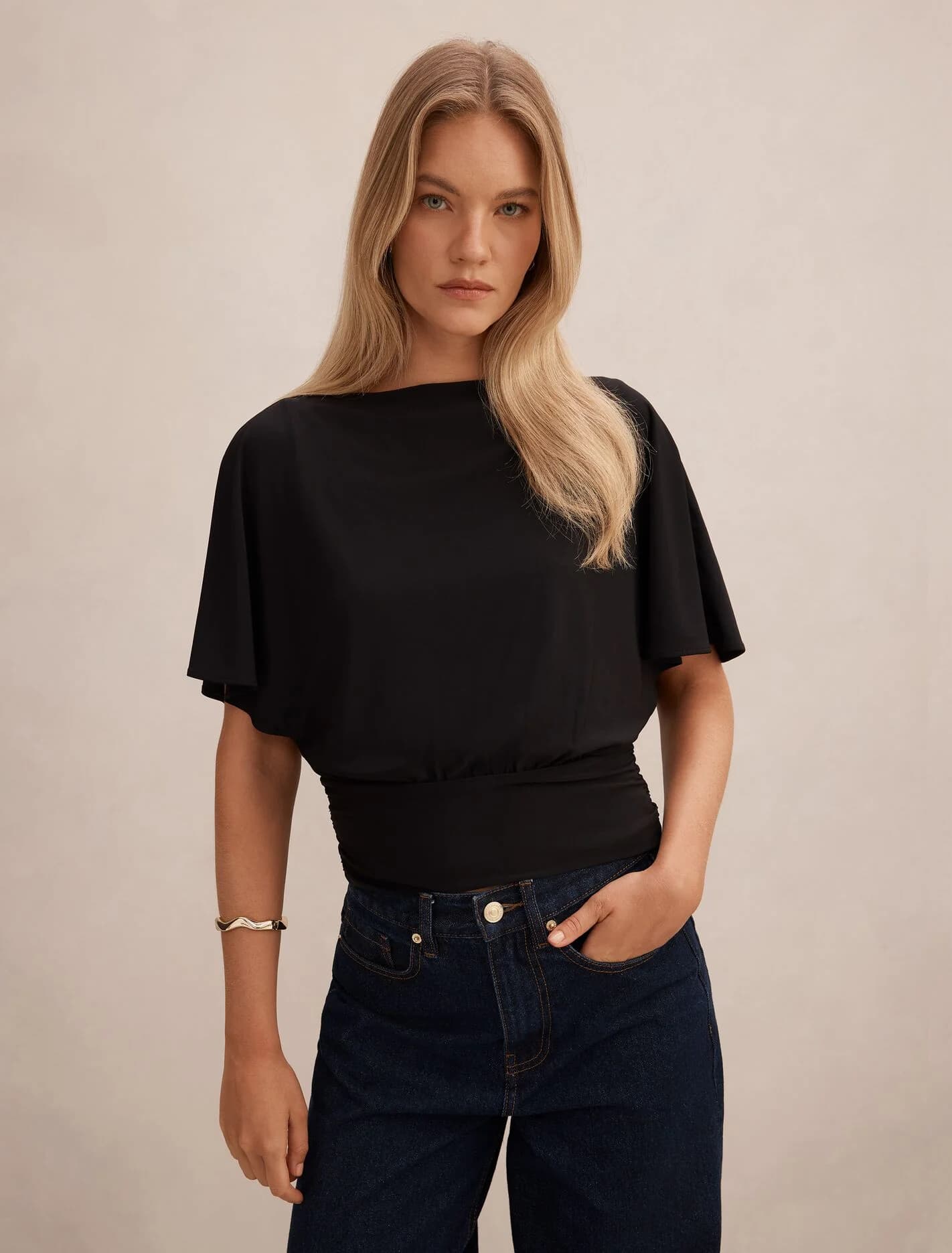 Piper Cinched Flutter Sleeve Top