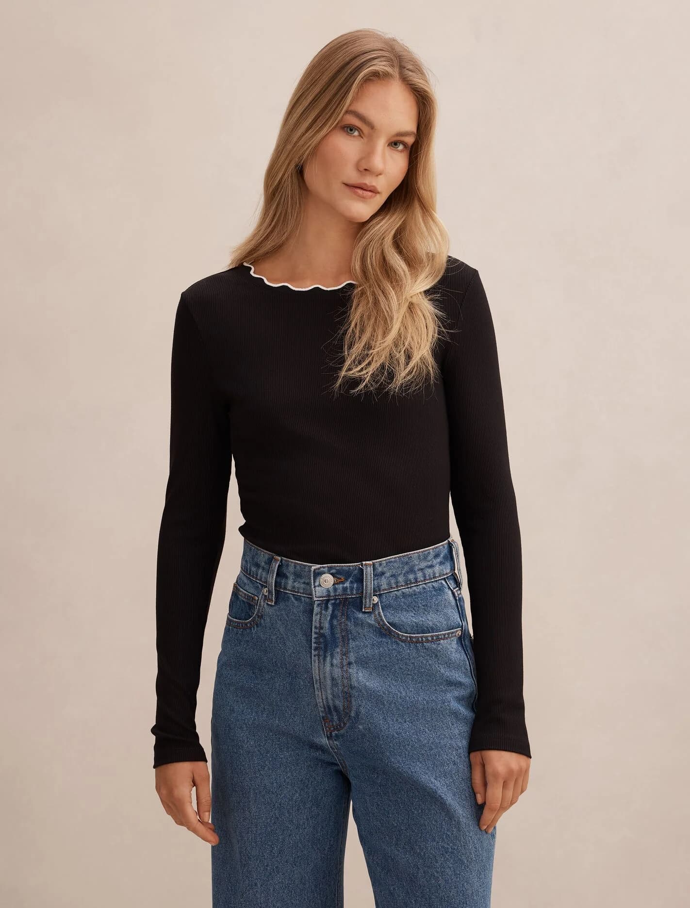 Rebecca Scallop Long Sleeve Top