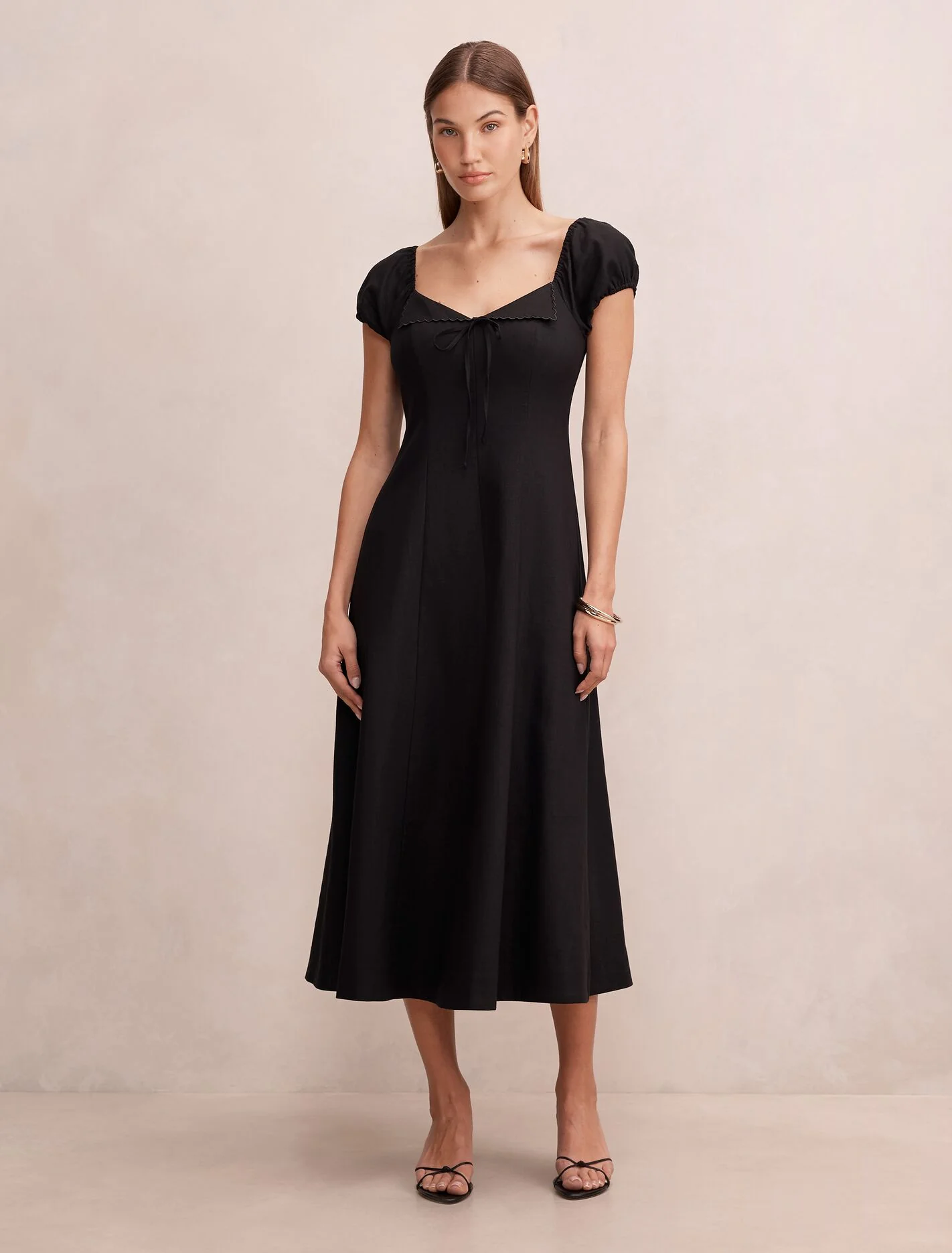 Portia Folded Collar Linen Midi Dress