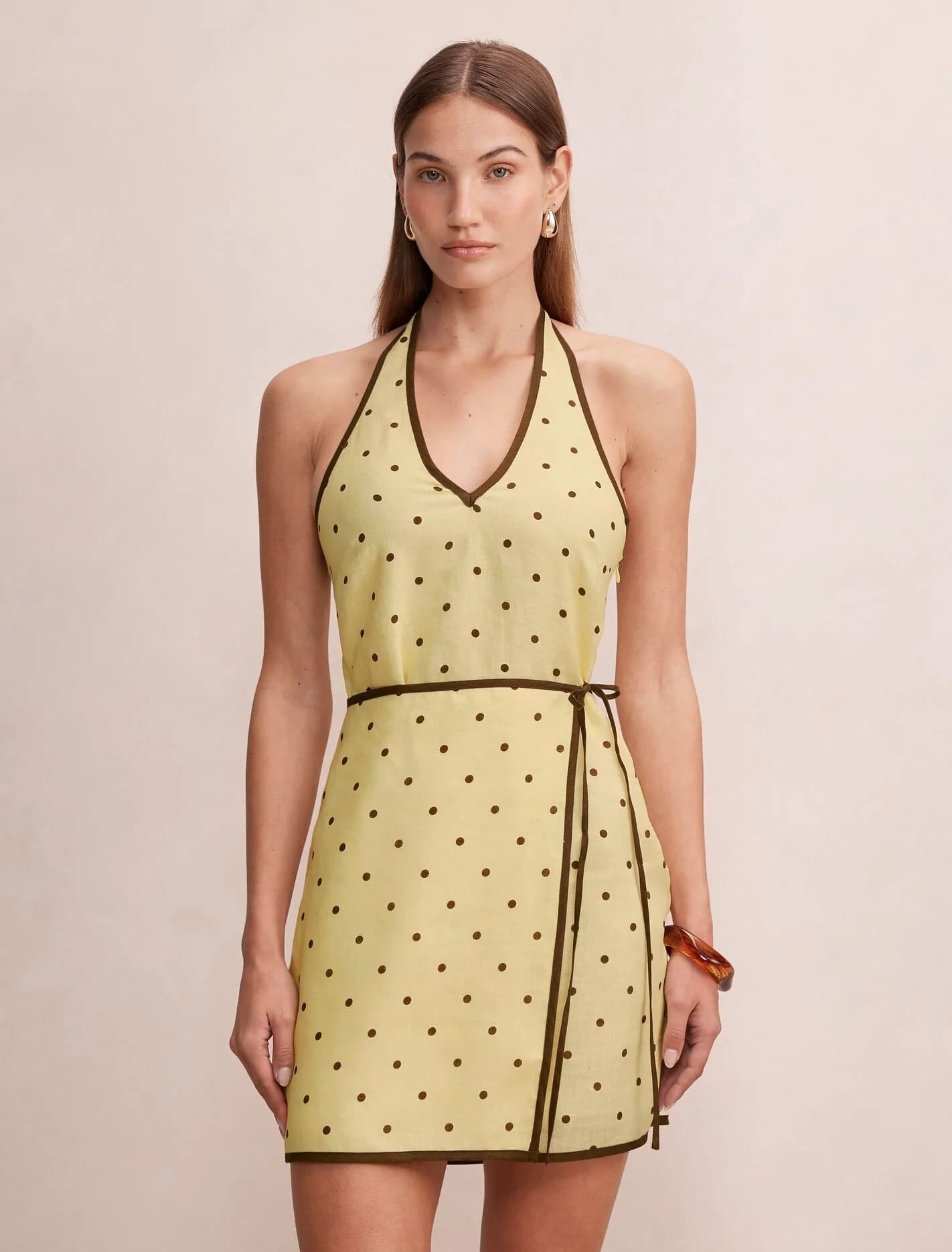 Ava Wrap Halter Linen Mini Dress