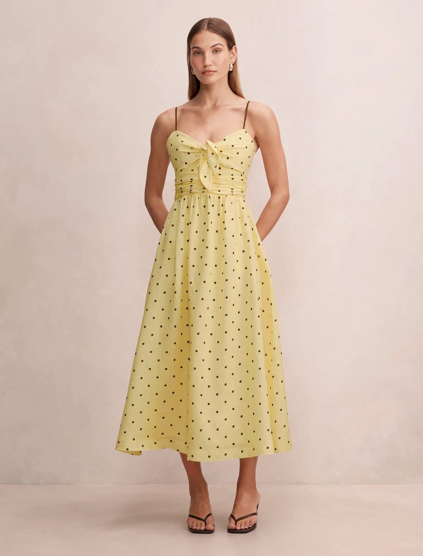 Isabella Tie Front Linen Midi Dress