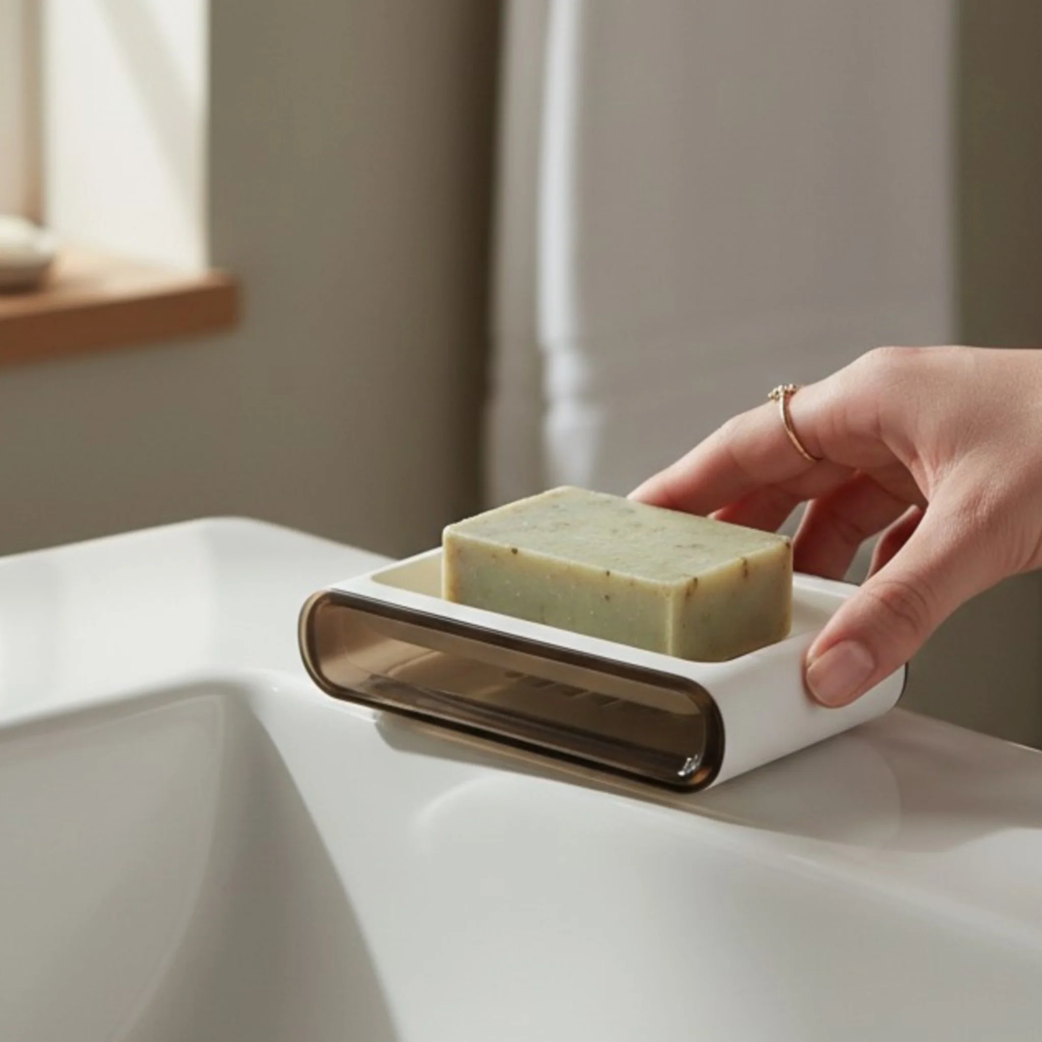 Plastic Soap Holder – Rectangular Self-Draining Soap Dish, 14.8 × 3.4 cm