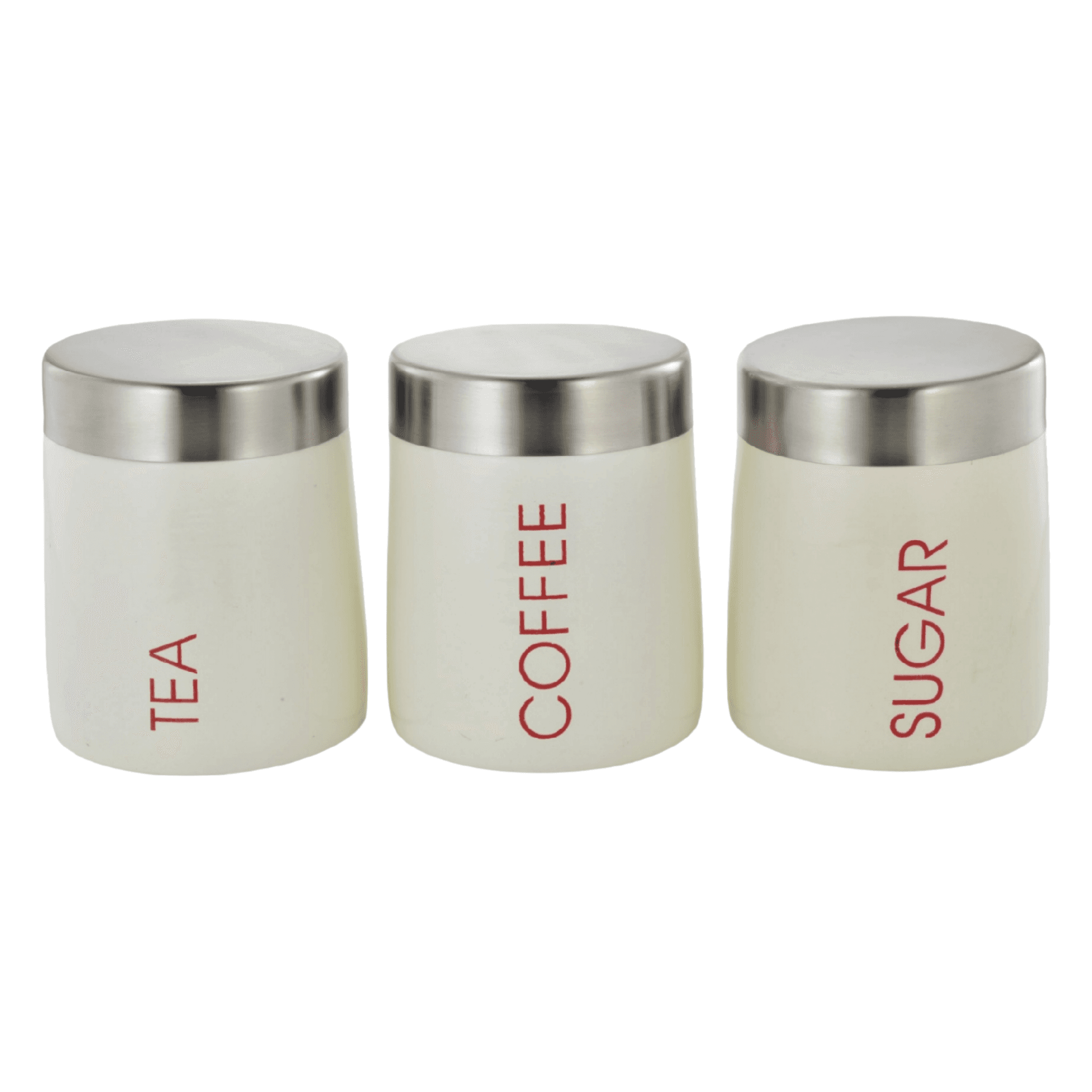 Storage Canister Set Tea-Coffee-Sugar - Cream with Stainless Steel Lid 3pc