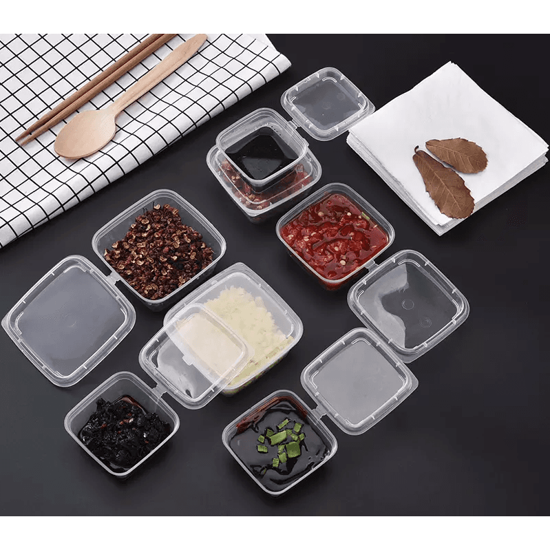 Disposable Sauce Tub Square 80ml with Hinged tight Lid 25pack