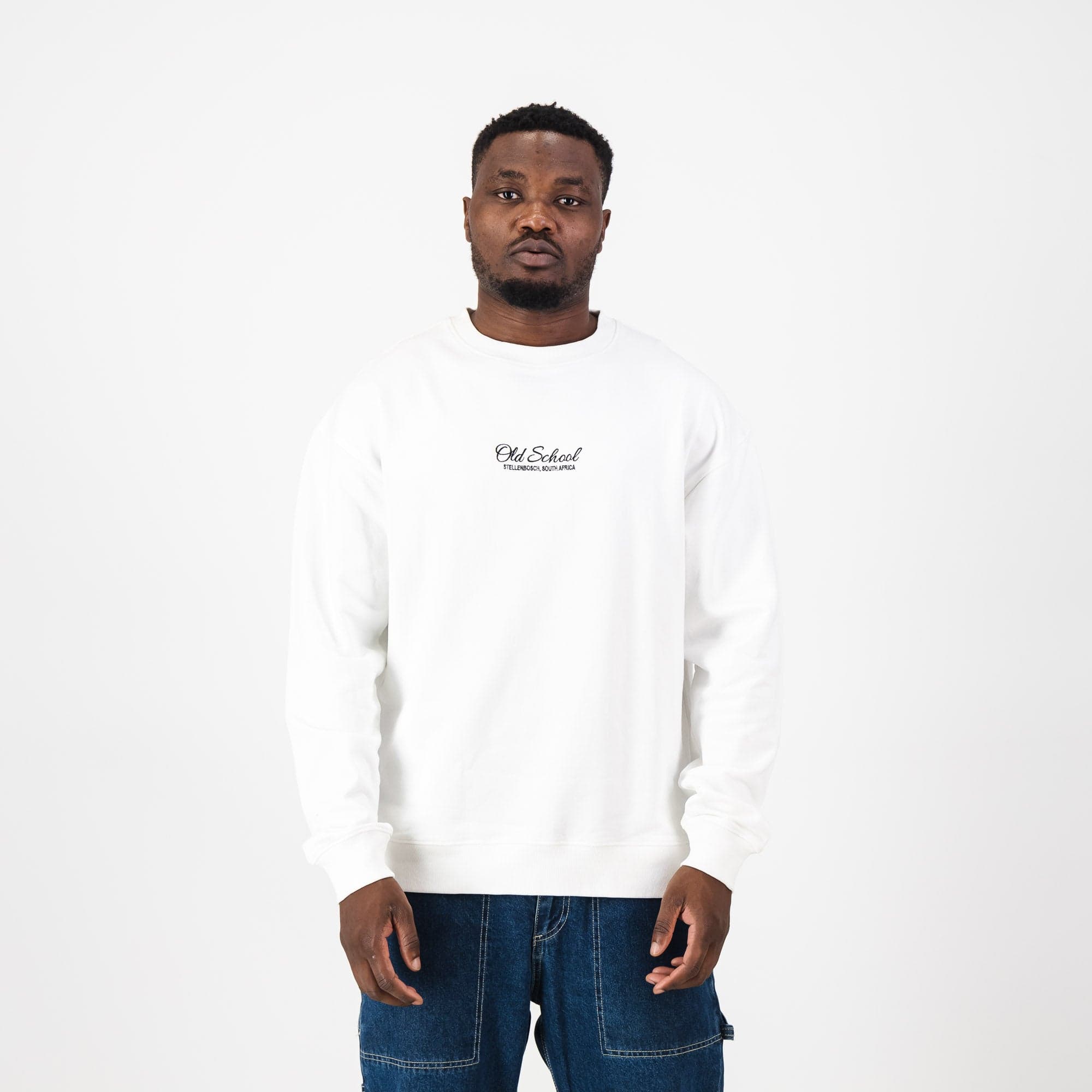 Old School Script Crew Neck Sweat-Cloud Dancer