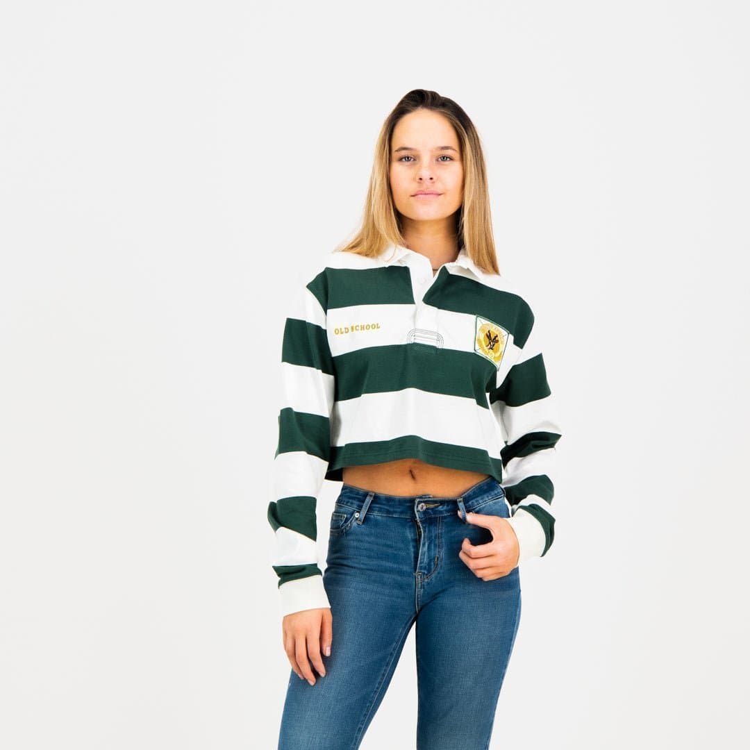 SA Supporters 8X8 Stripe Crop Rugby Jersey-Cloud Dancer