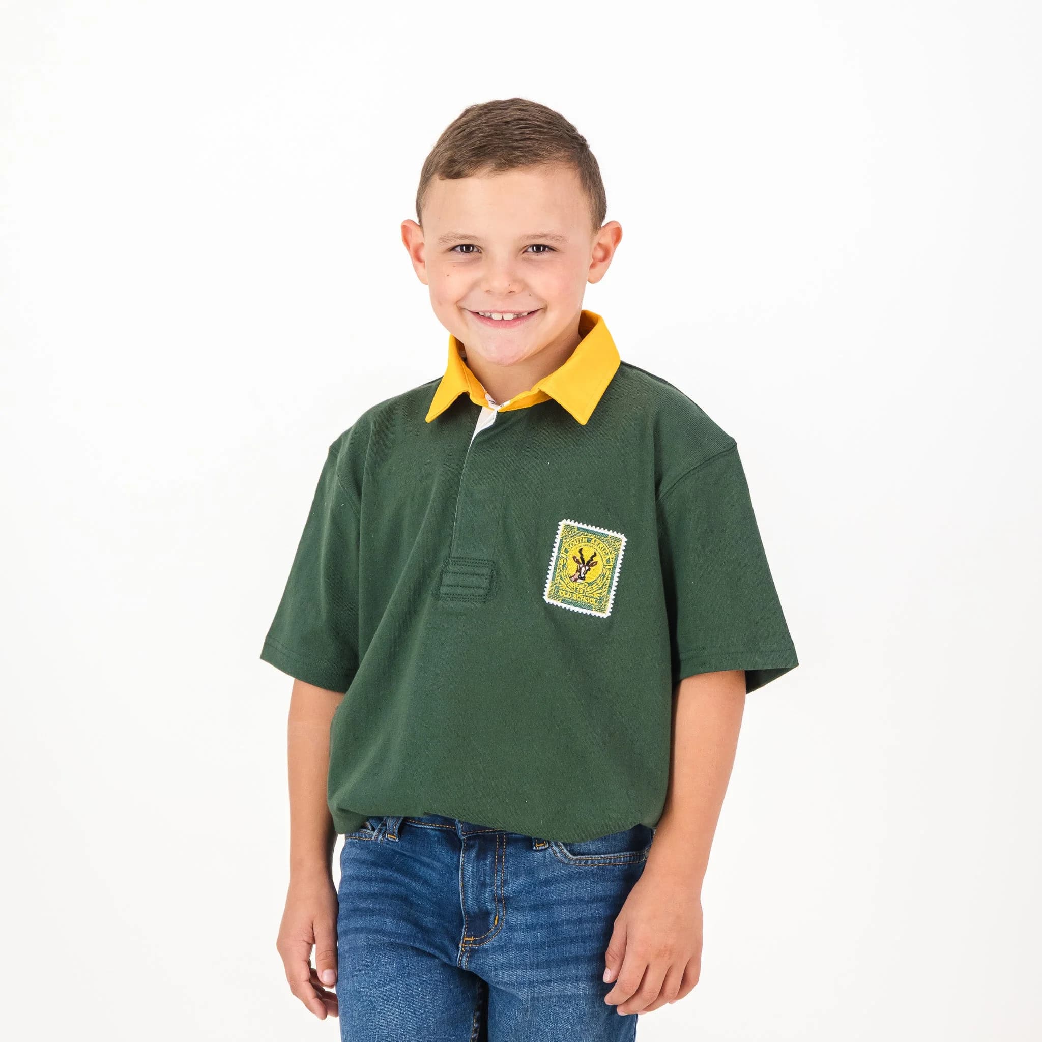 SA Supporters Kids Tops Kids SS Rugby Jersey Green & Gold Eb Green