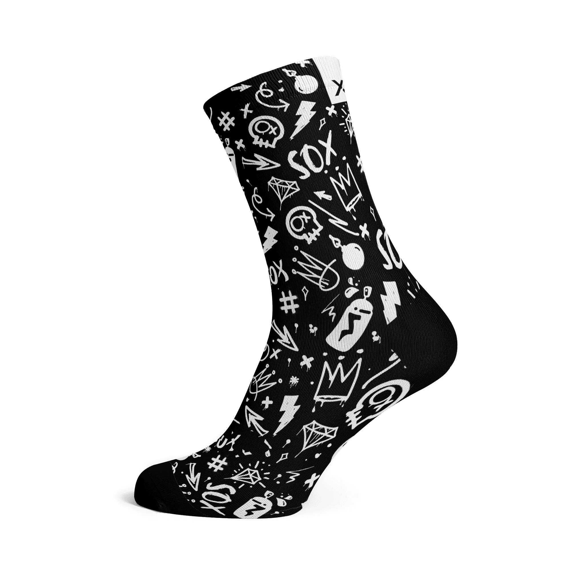 Doodle Black Crew Socks