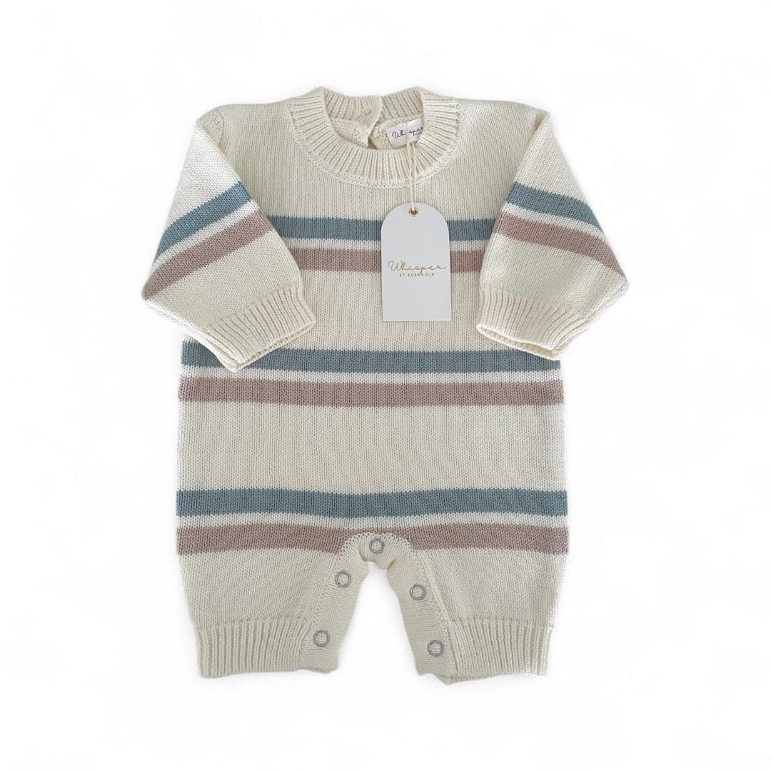 Striped Buttonless Romper - Dusty Blue & Taupe Stripe