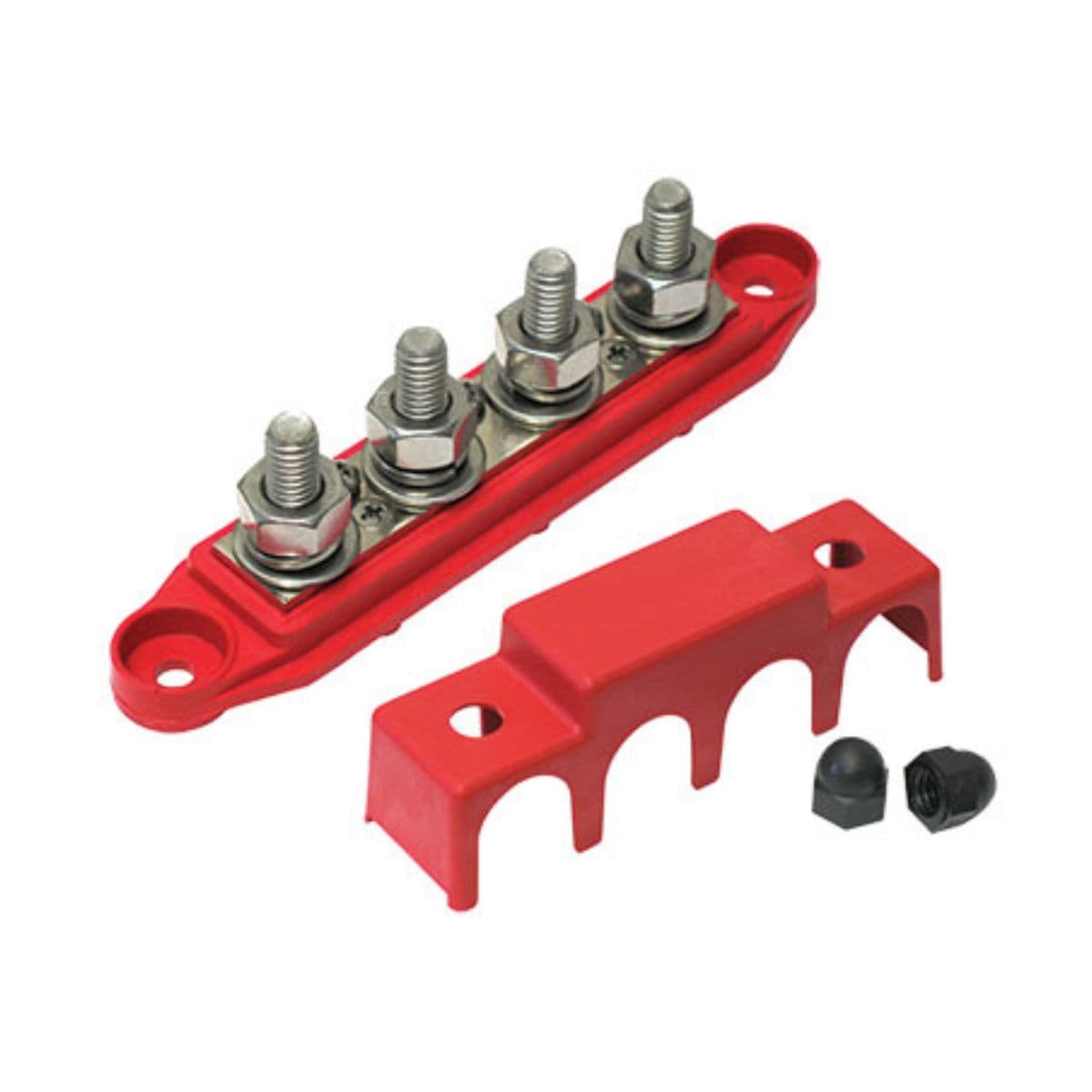 Red 4xM10 Terminal Busbar 250A with Cover