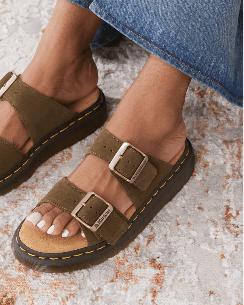 DR. MARTENS JOSEF SLIDE OLIVE SUEDE