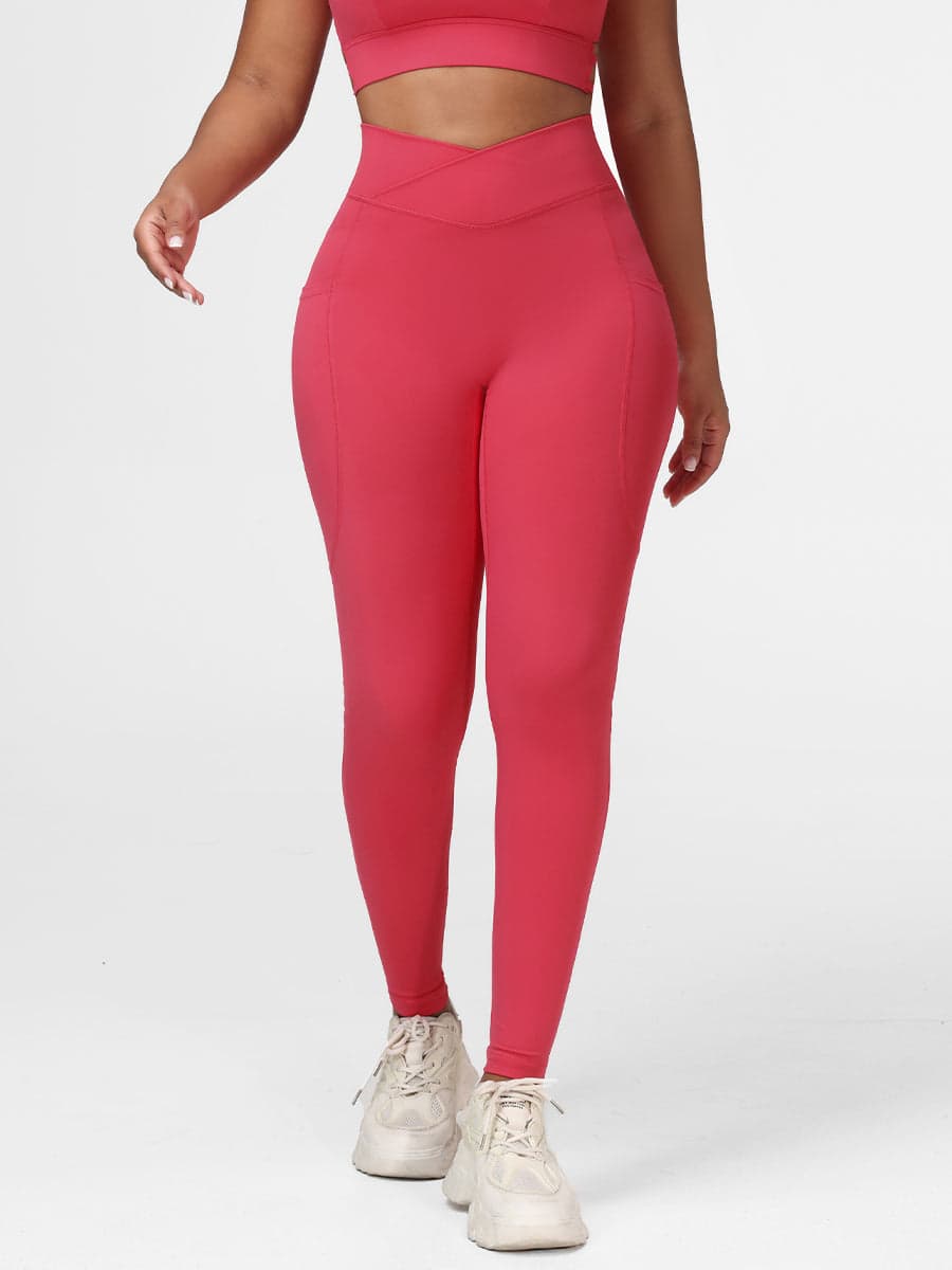 Cross Waist Pocket Leggings for Women High Waisted Gym Tights