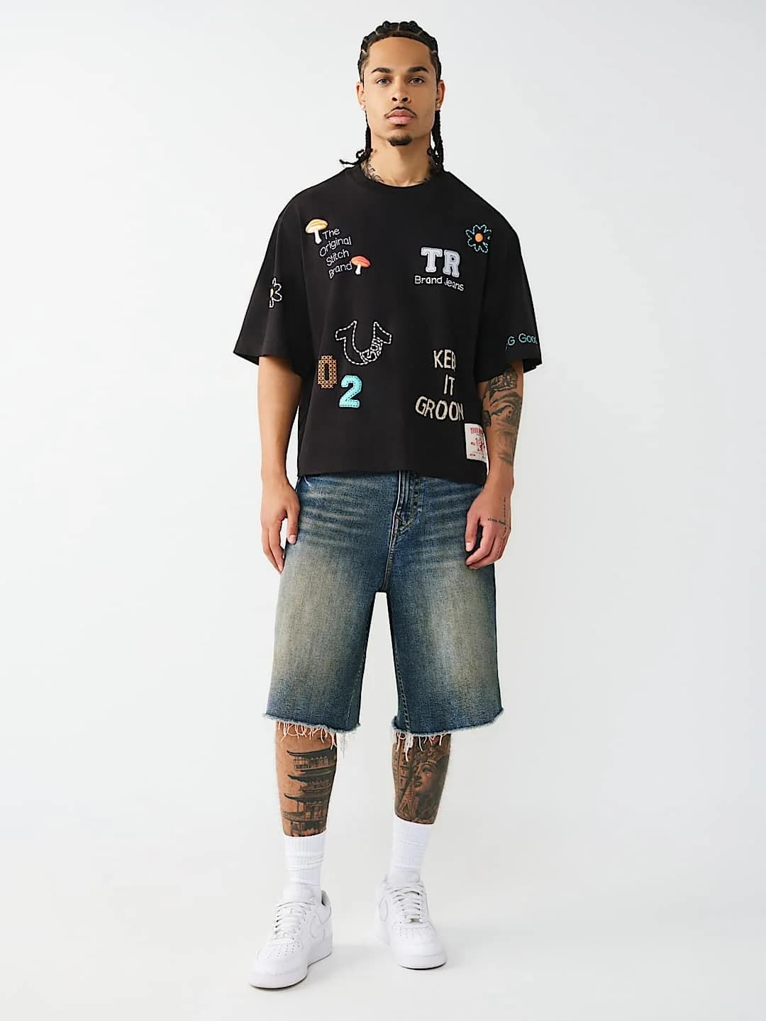 True Religion T-Shirt Ss Multi Logo Boxy Jet Black