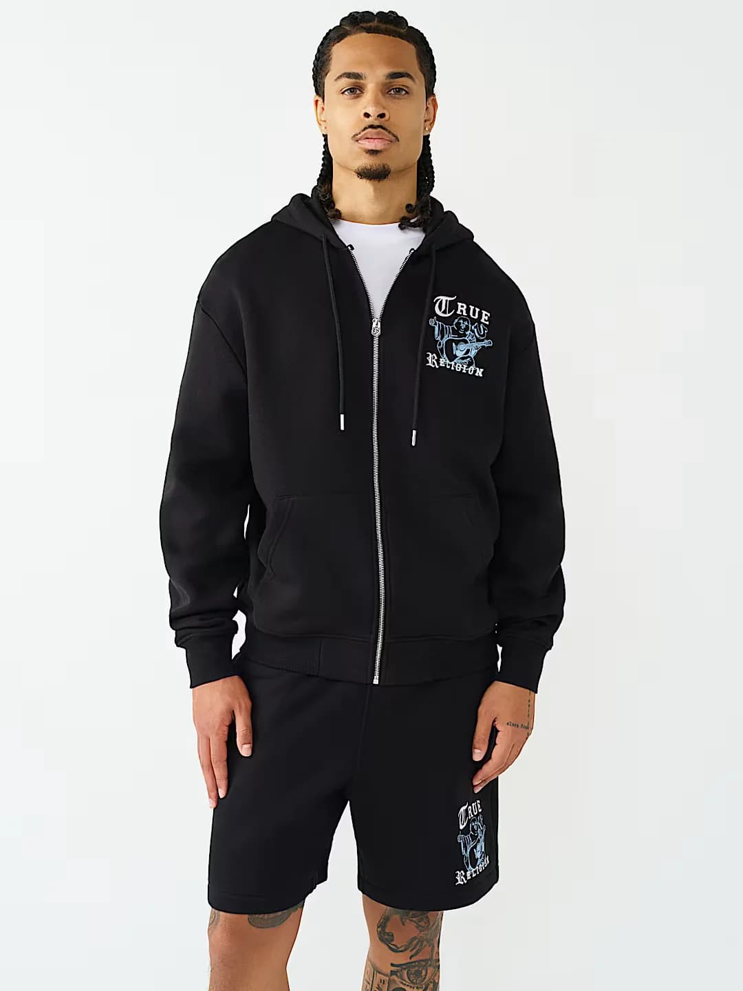 True Religion Hoody Logo Zip Jet Black