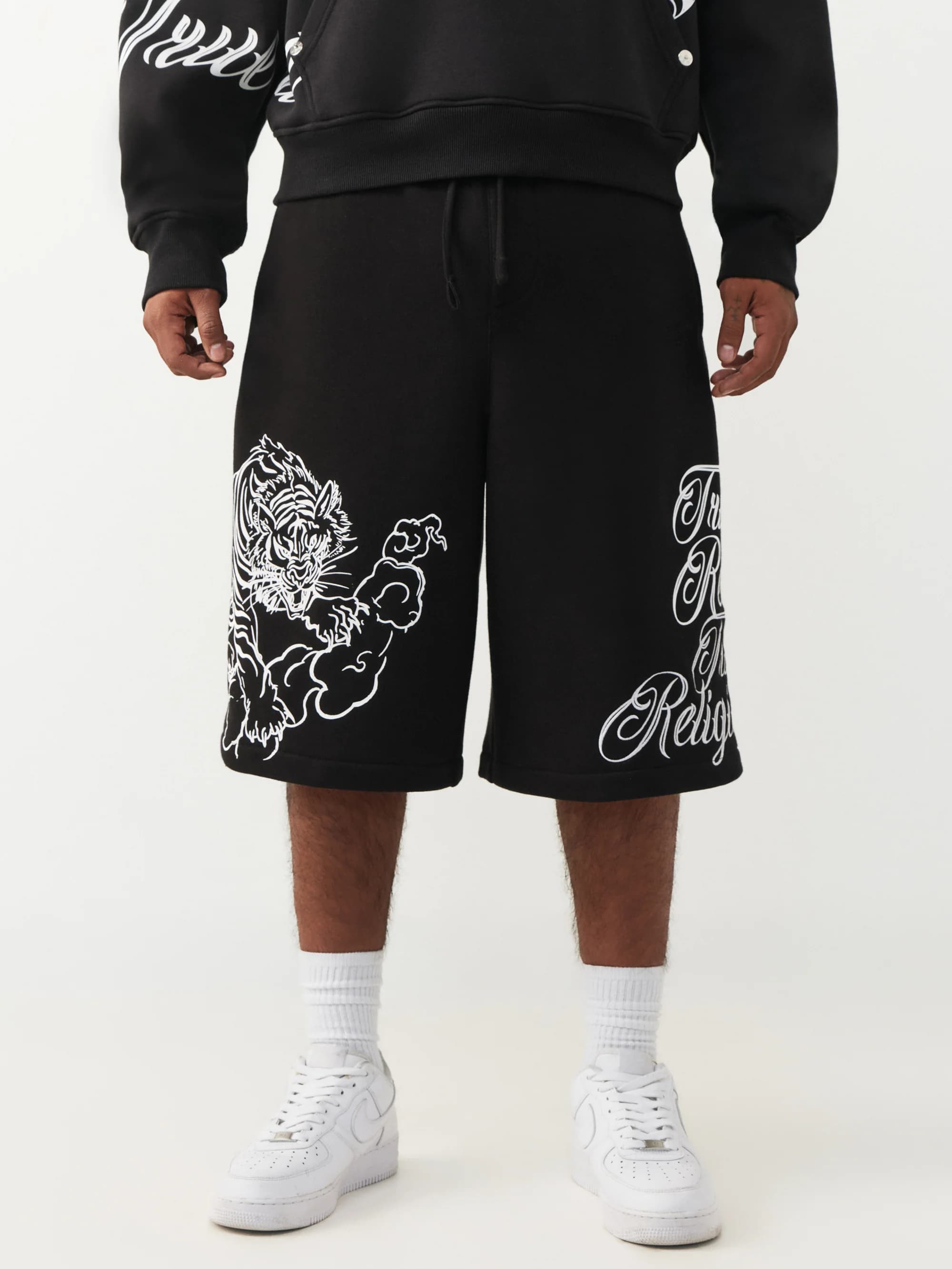 True Religion Shorts Tigerscript Mikey Fleece Jet Black