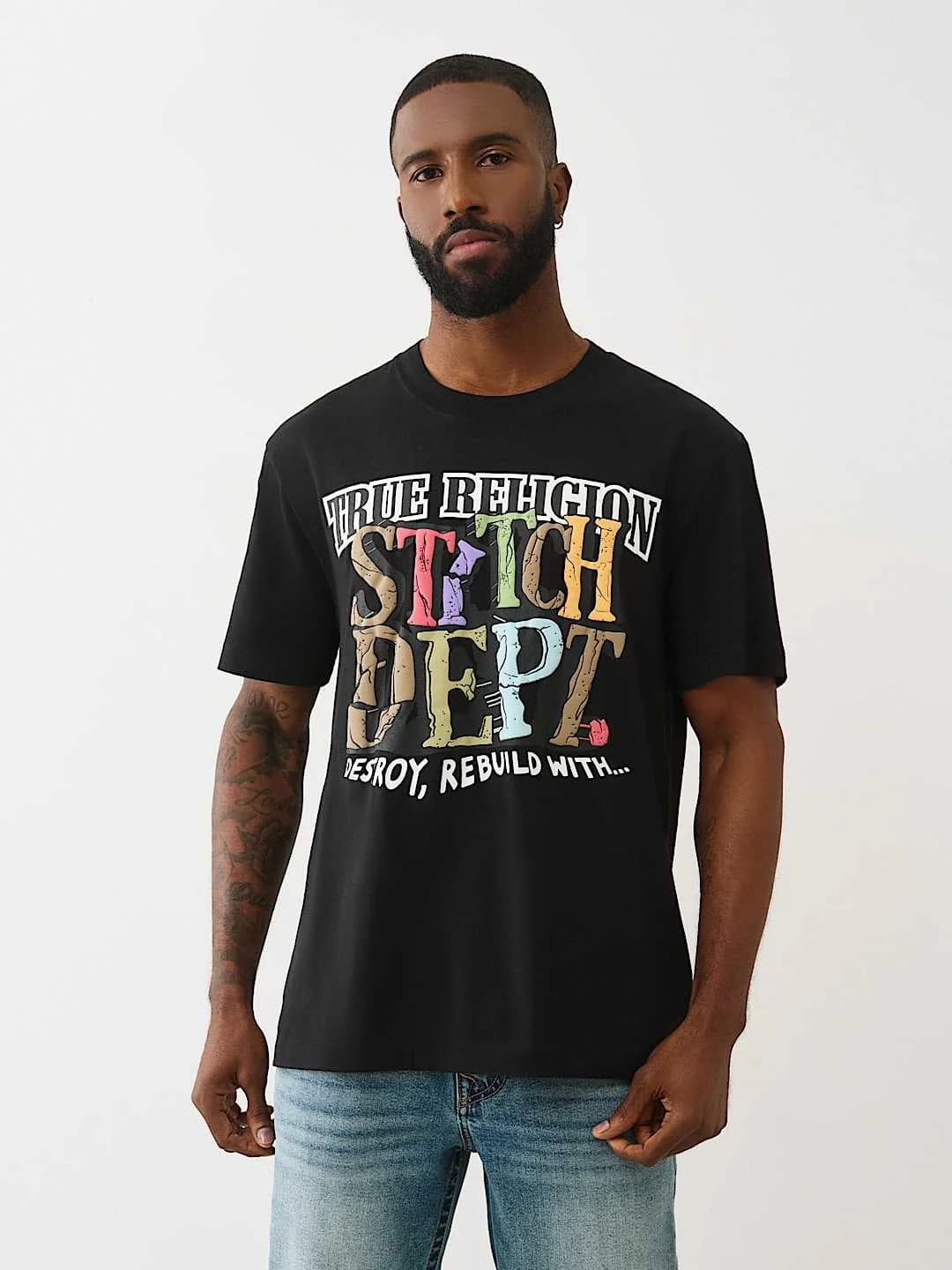True Religion T-Shirt Ss Build Destroy Rebuild Jet Black