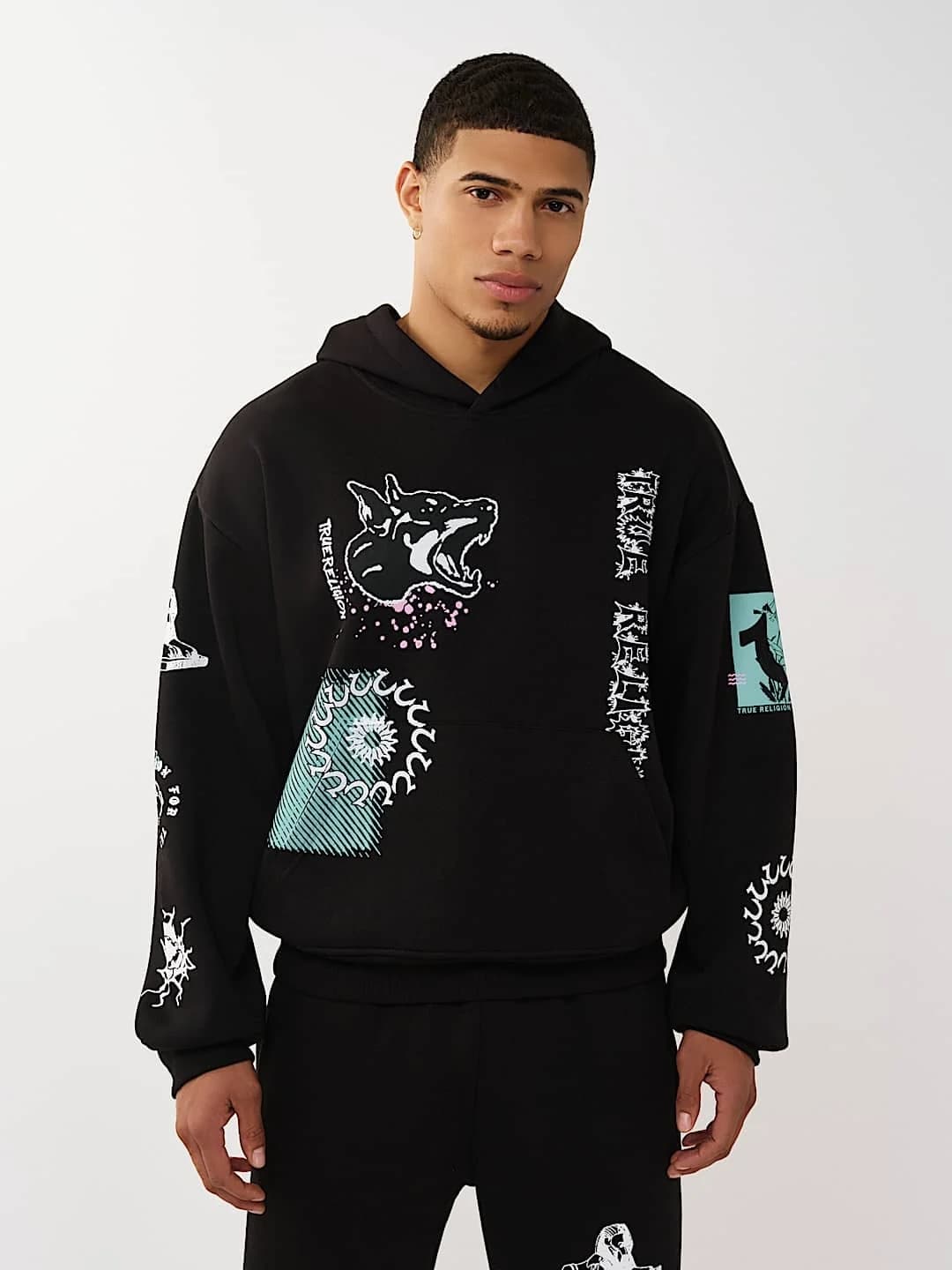 TRUE RELIGION HOODIE GRAPHIC LOGO BOXY JET BLACK