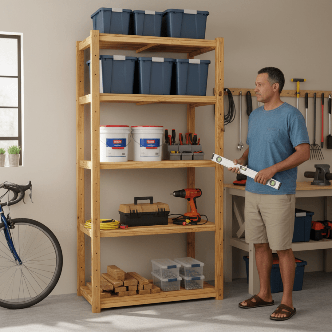 1 Bay DIY Modular Pine Wooden Shelf with 5 levels of Premium Shelves (2.4m High)