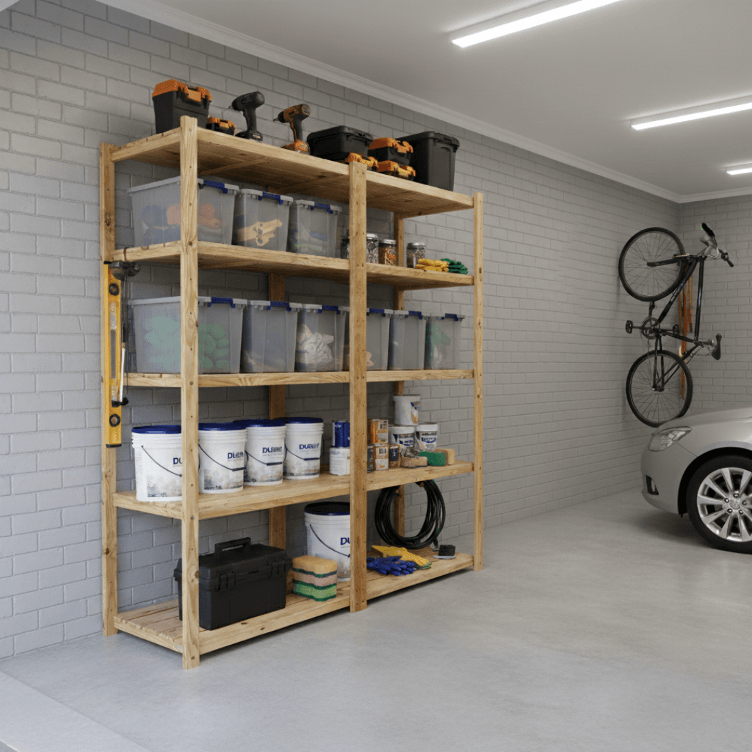 2 Bay DIY Wooden Shelving with 5 levels of Shelves (2.1m High)