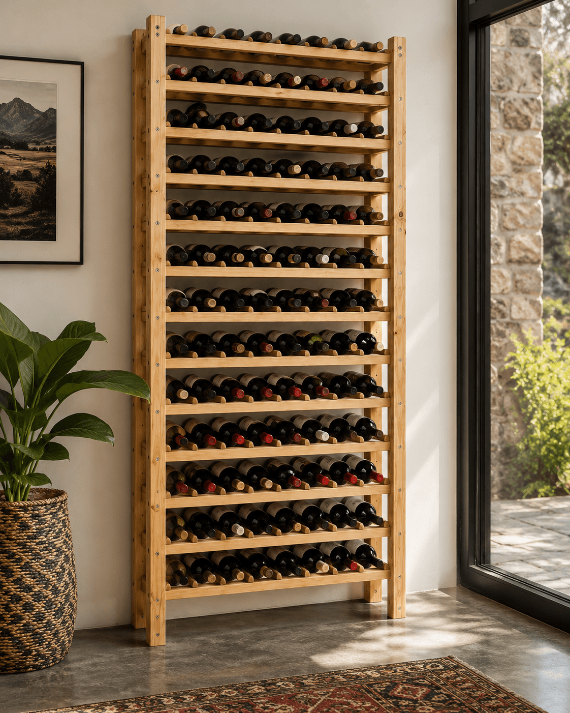 🍷 Modular Wooden Wine Rack — 900mm W × 300mm D | 650mm–2700mm High