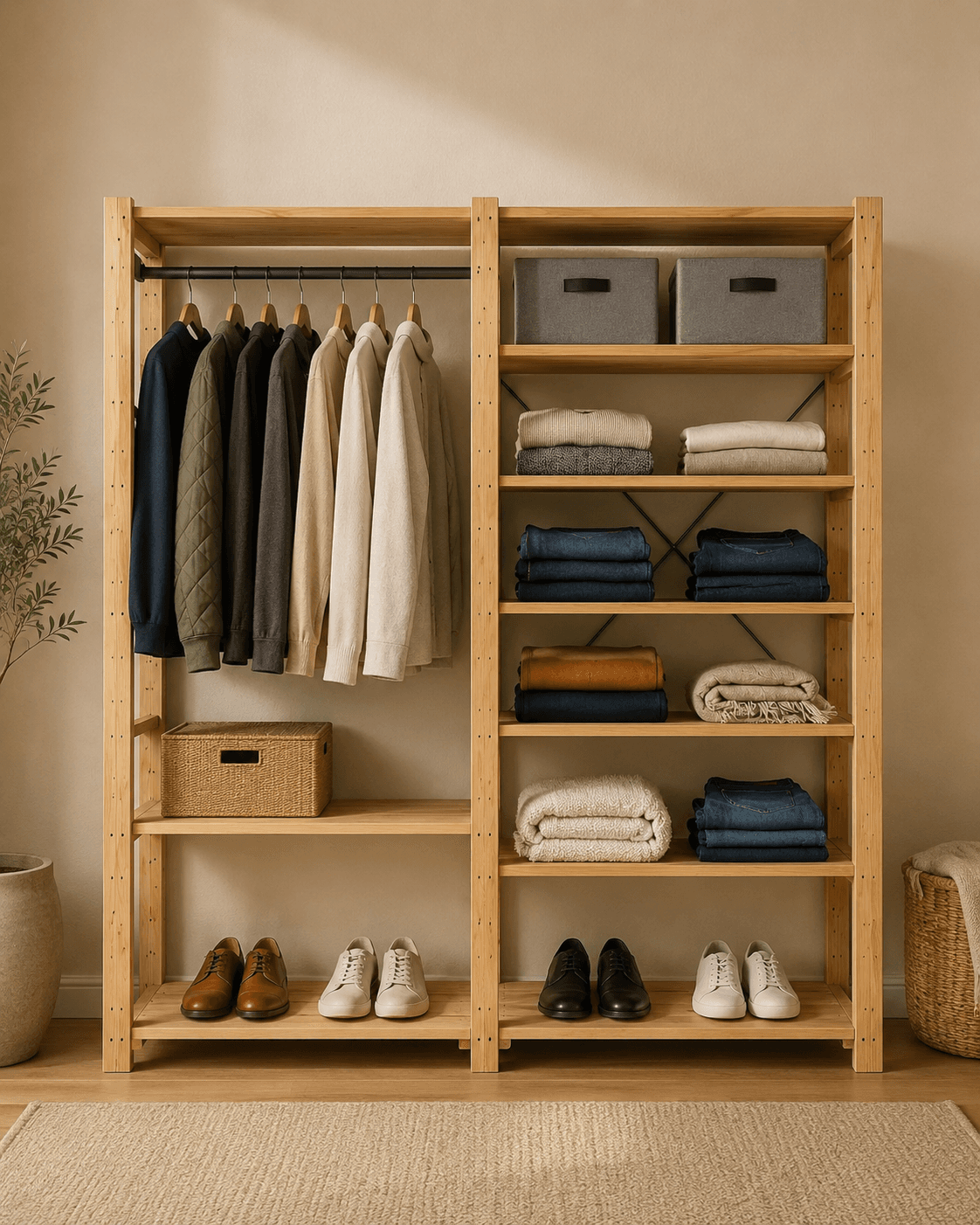 🧥 Premium Modular Wardrobe + Shelving Unit – 2.1 m High x 1835 mm Wide | 12 Levels + Hanging Rail with two FREE angled shoe shelves.