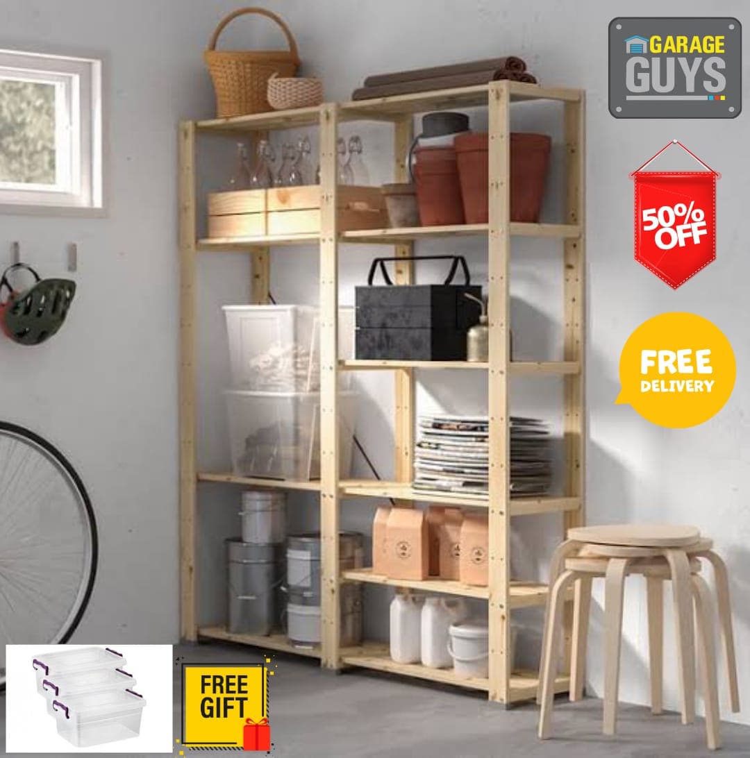 🌟 DIY Pine Modular 2 Bay 1835MM (L) x 10 Level 400mm (D) x 2.1m (H) with 2 x 21L clear Storage containers