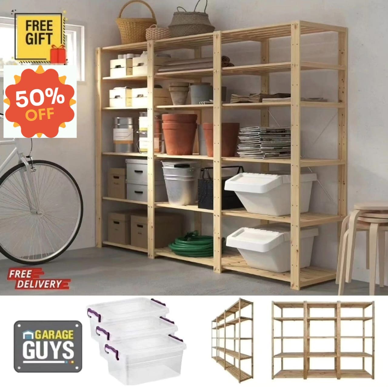 🌟 DIY 3‑Bay, 5‑Level Solid Wood Storage System – 2.1 m High