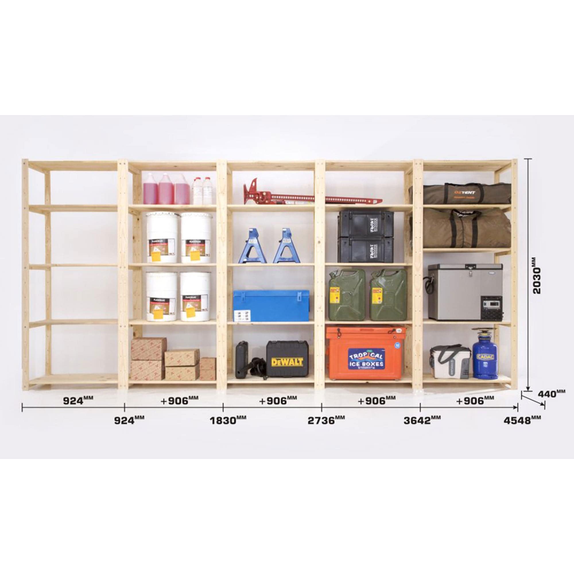 5 Bay DIY Wooden Shelving with 5 levels of Shelves (2.1m High)