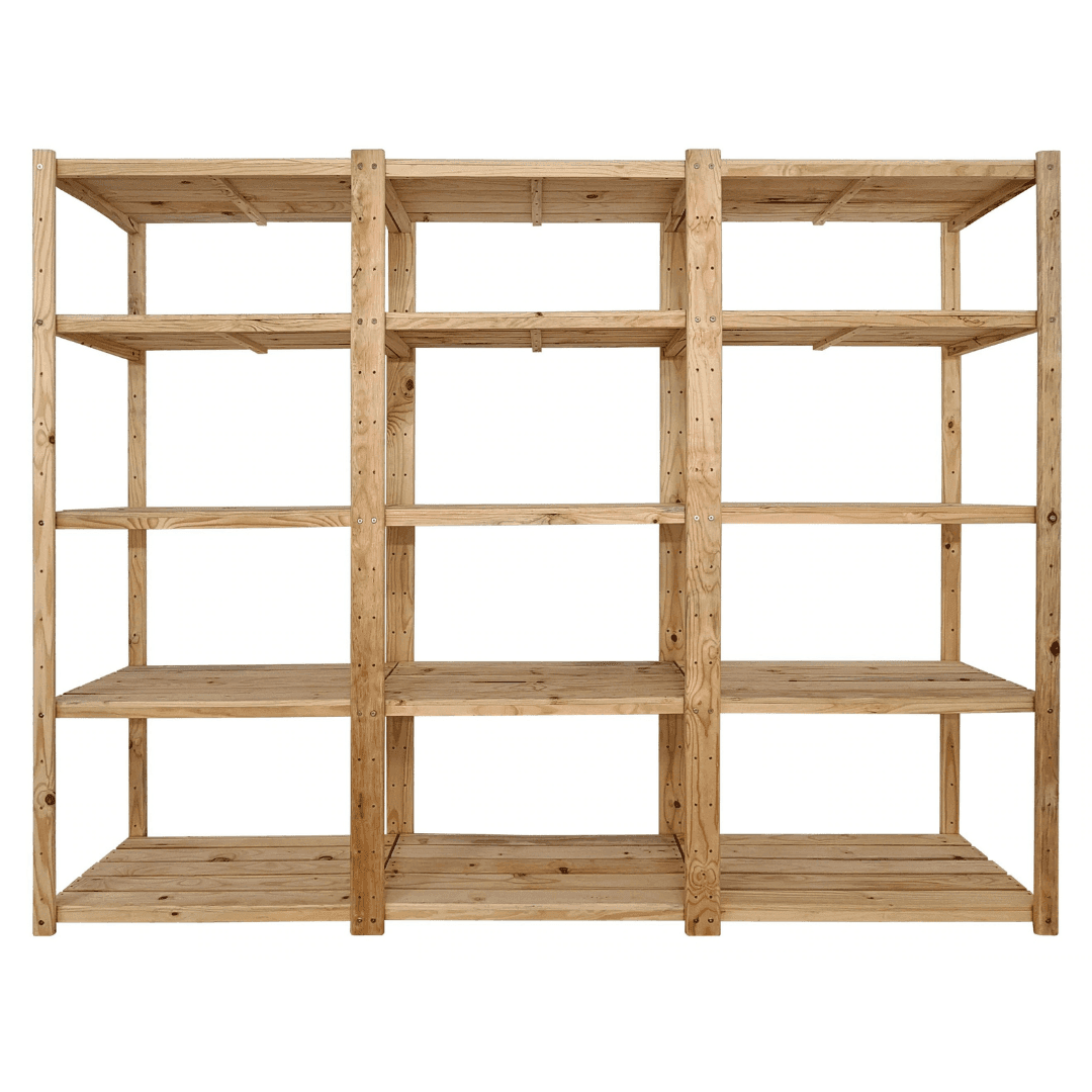 3 Bay DIY Wooden Shelving with 5 levels of Shelves (2.4m High)