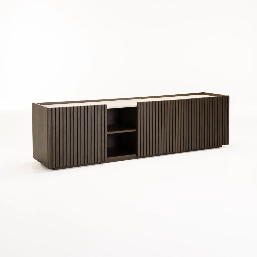 ASH 180cm 3 DOOR TV UNIT WITH TRAVERTINE LOOK TOP