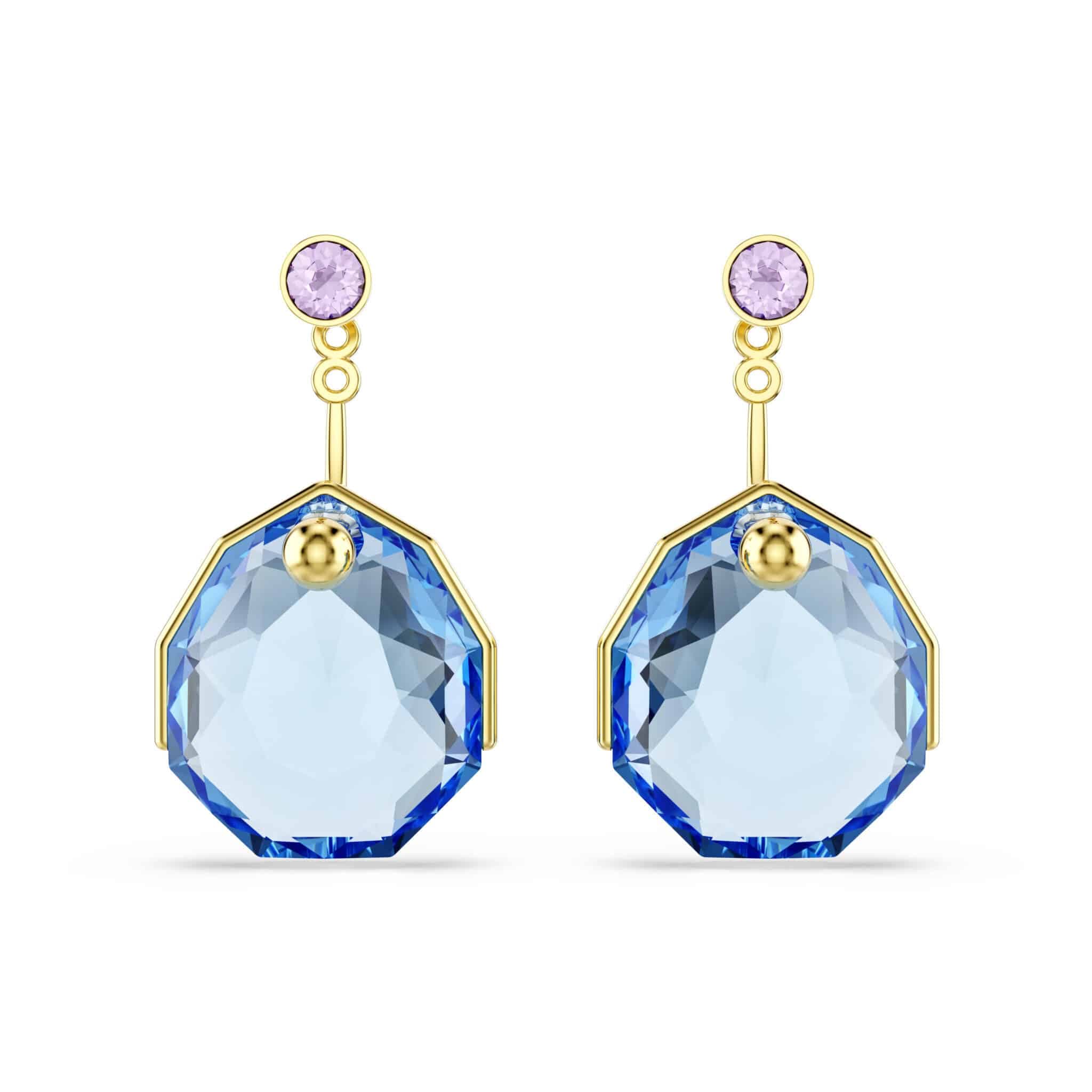 Gema earring jackets, Blue, 18K gold finish
