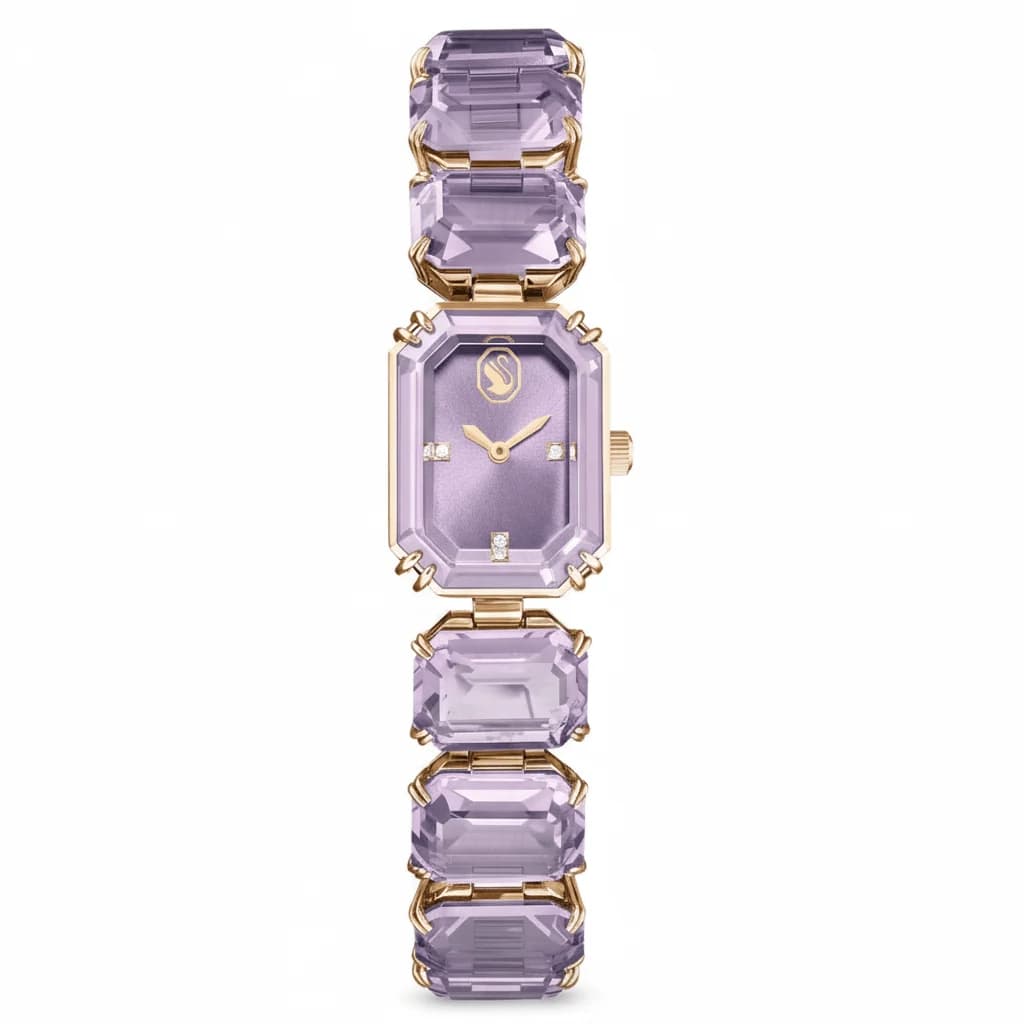 Watch, Octagon cut bracelet, Purple, Champagne gold-tone finish
