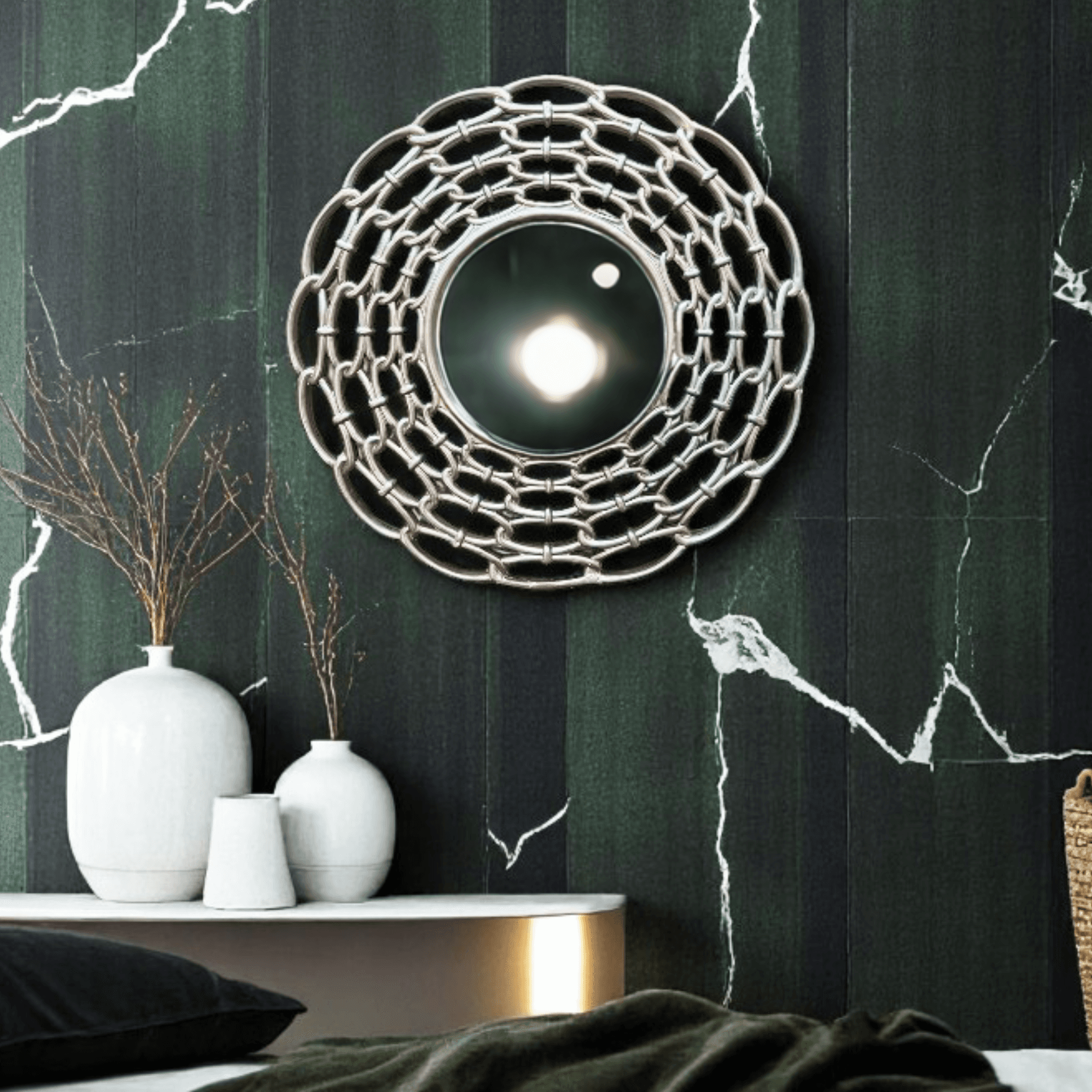 LS23 Mirror with Ornately Decorated Frame | Round Silver 63x63cm