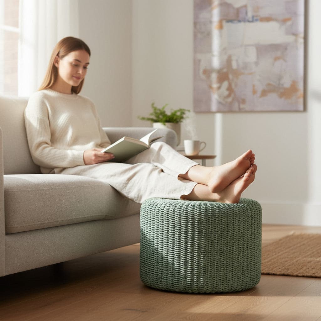 Rattan Woven Stool | Mint Green, 60cm