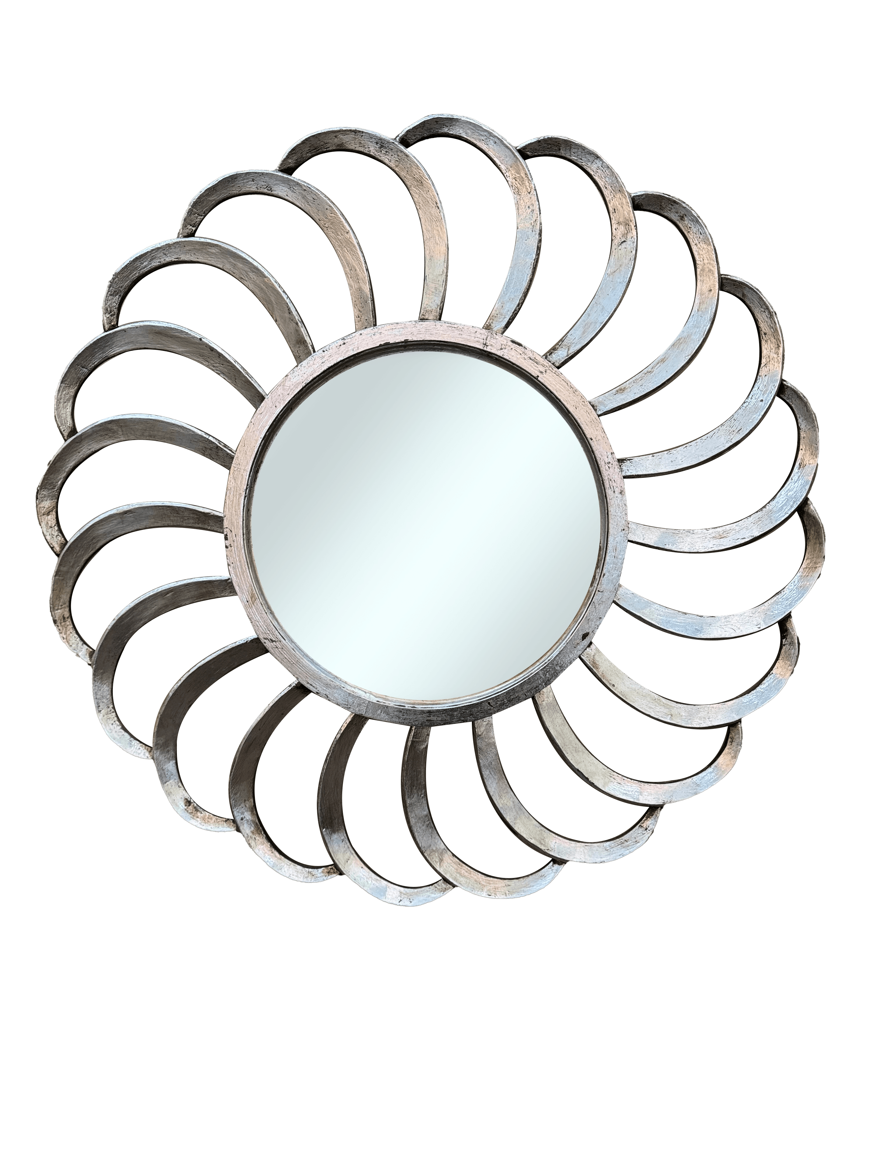Round Mexico Wind Mirror Silver with Ornately Decorated Frame 80x80cm