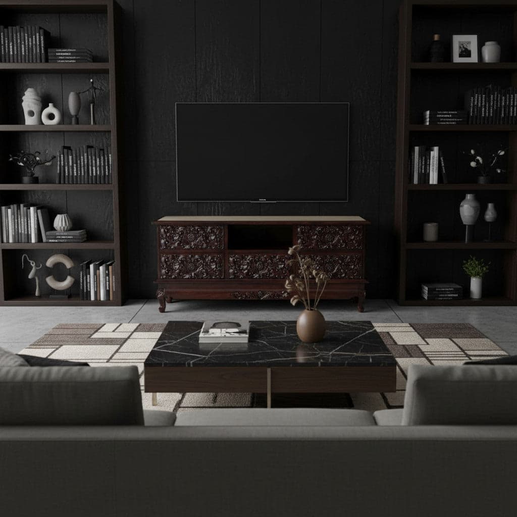 Engraved TV & Plasma Stand | Dark Wood 151x66x45