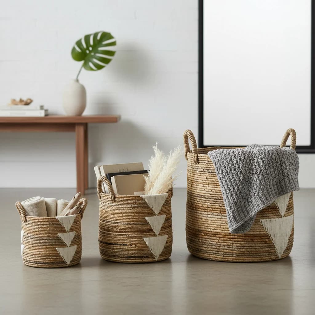 Basket | Medium, White Triangles