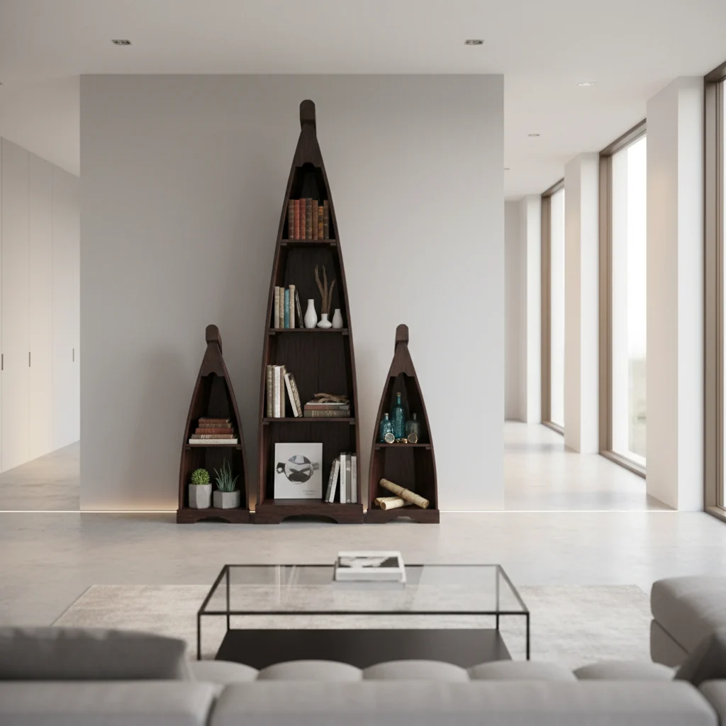 Rustic Boat-Shaped Wooden Shelves - LARGE