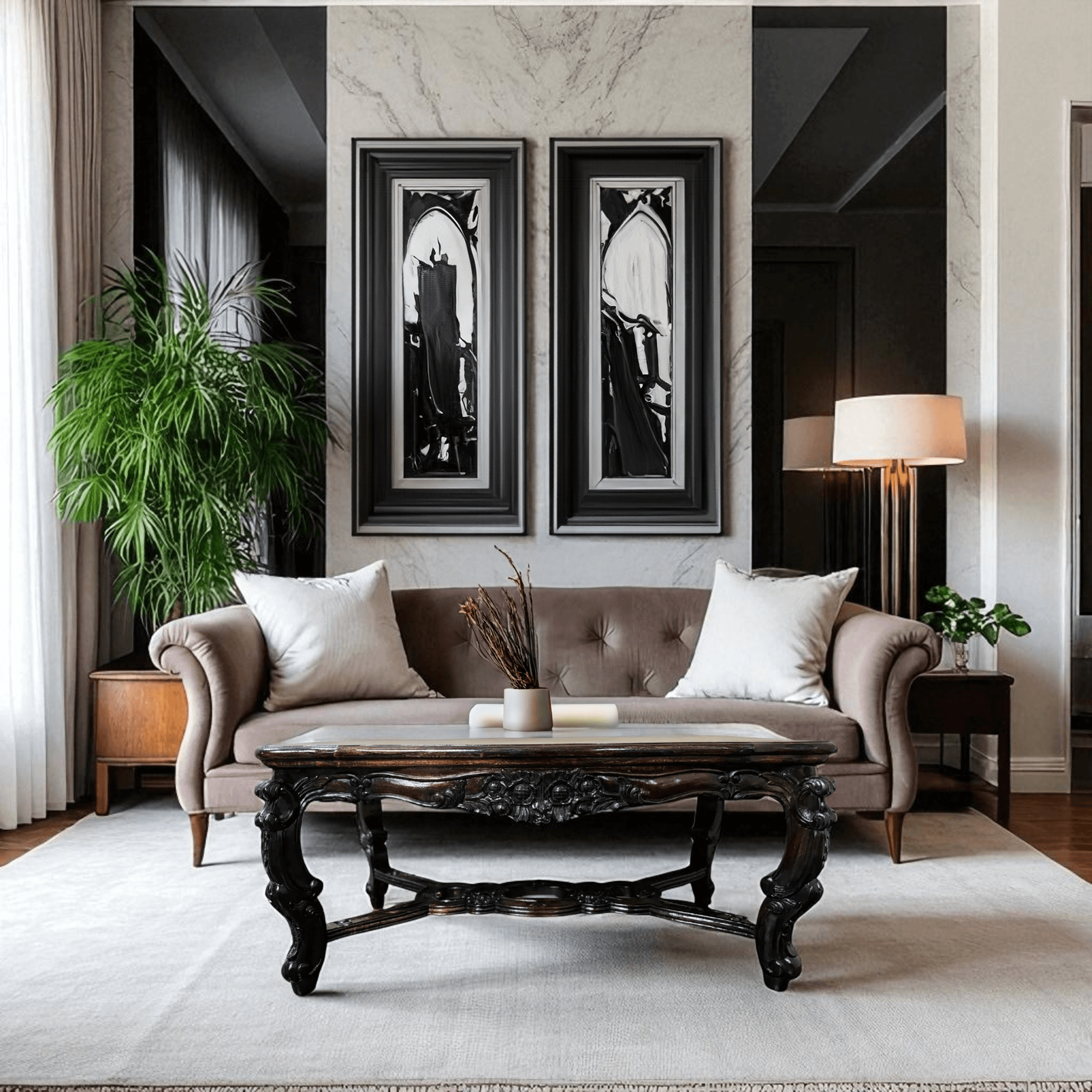 Engraved Coffee Table | Dark Wood 49x105x55