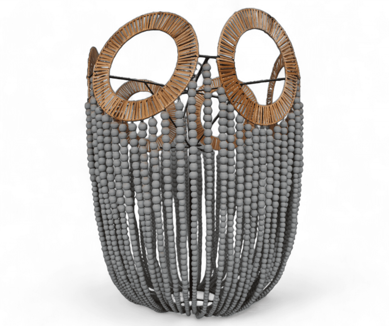 Bali Wooden Beaded Light | Large, Grey Ball Rattan