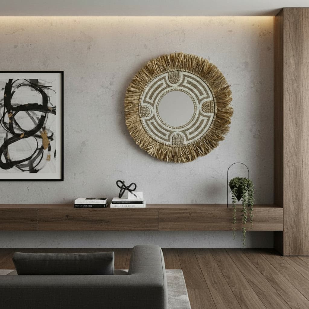 Natural Frame Mirror | Beaded, Woven 70cm