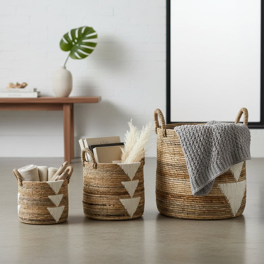 Basket | Medium, White Triangles