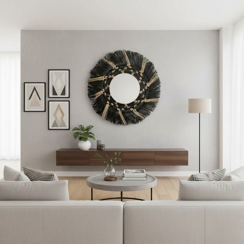 Natural Frame Mirror | Black, Woven 70cm