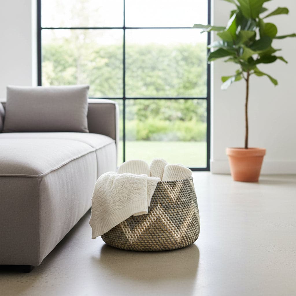 Handwoven Zigzag Basket | White, Grey, Natural