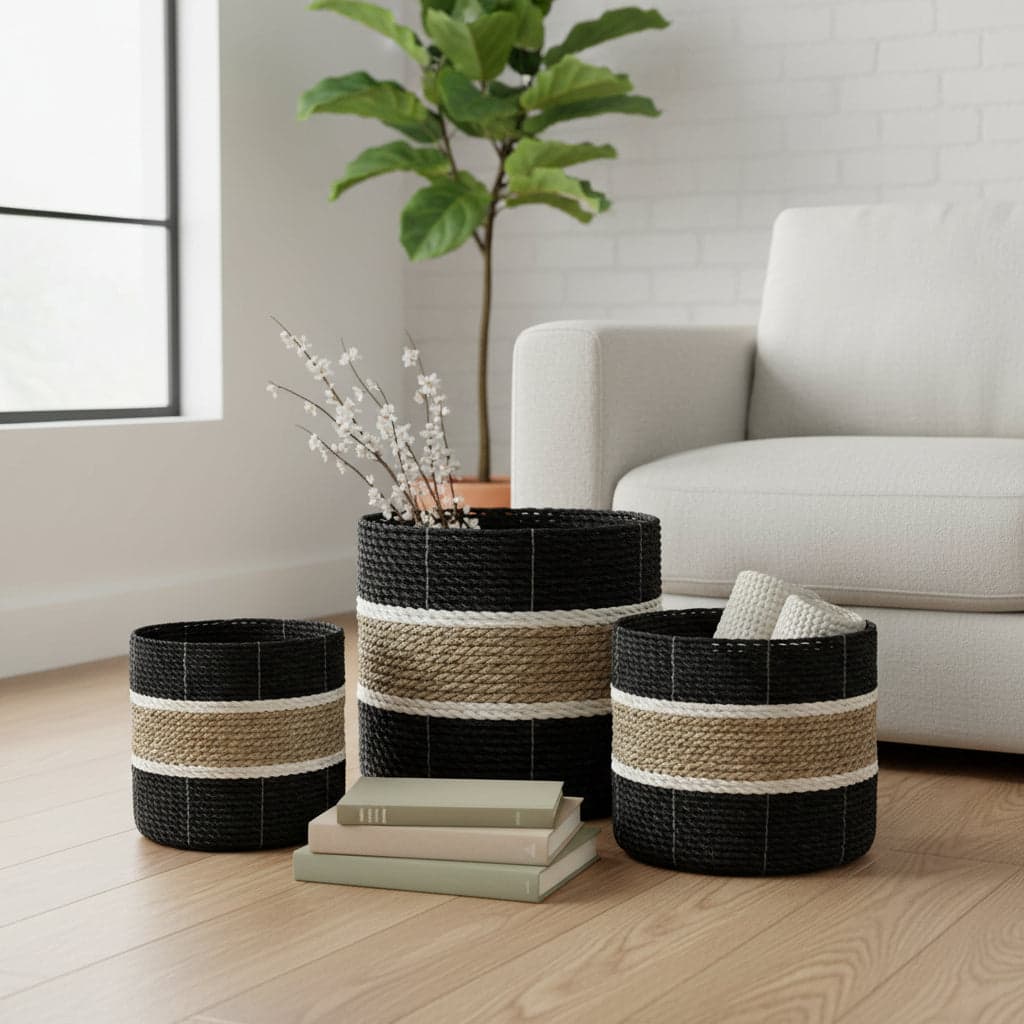 Tube Mini Basket Large | Black, White, Tan