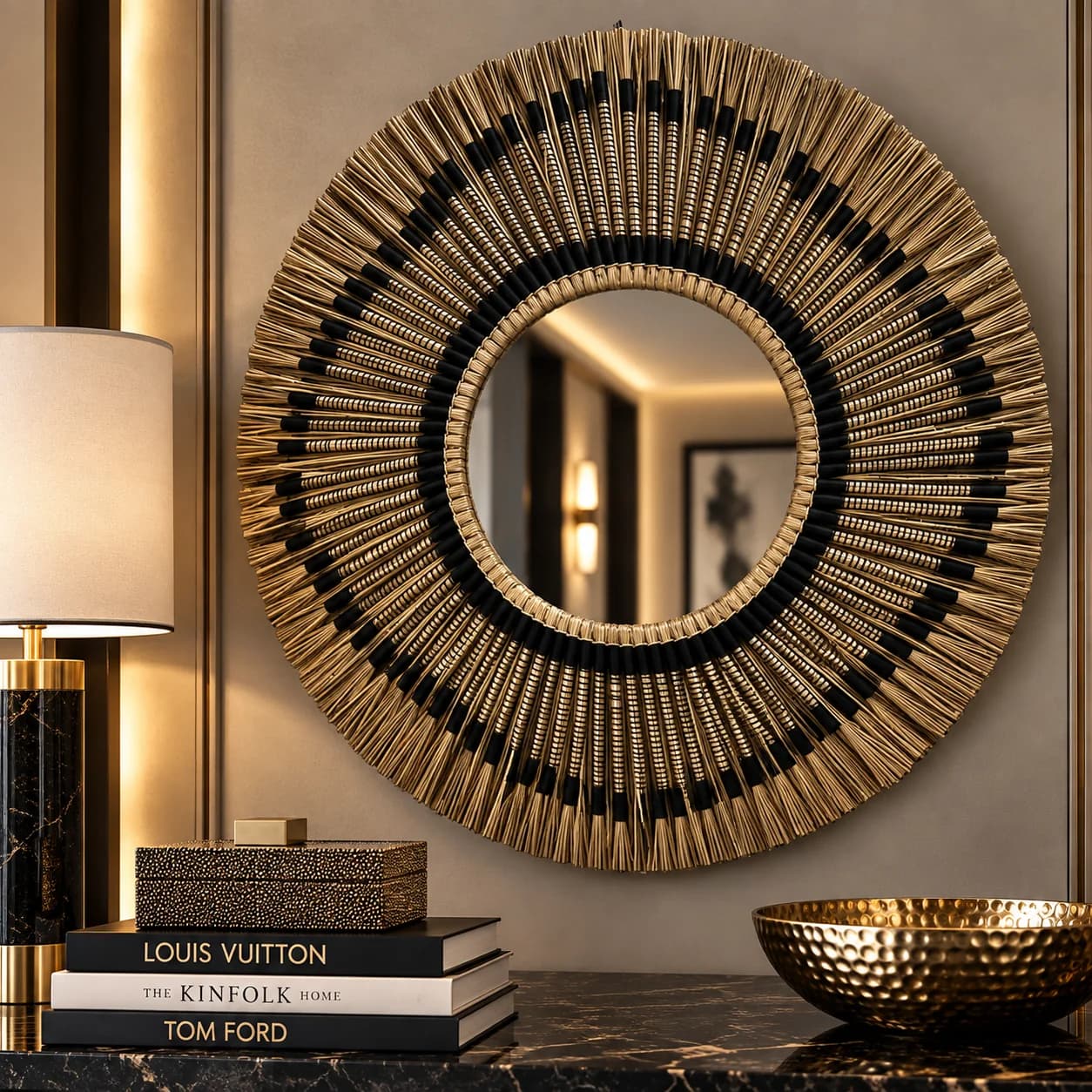 Natural Frame Mirror | Black & Fibre, Woven 70cm