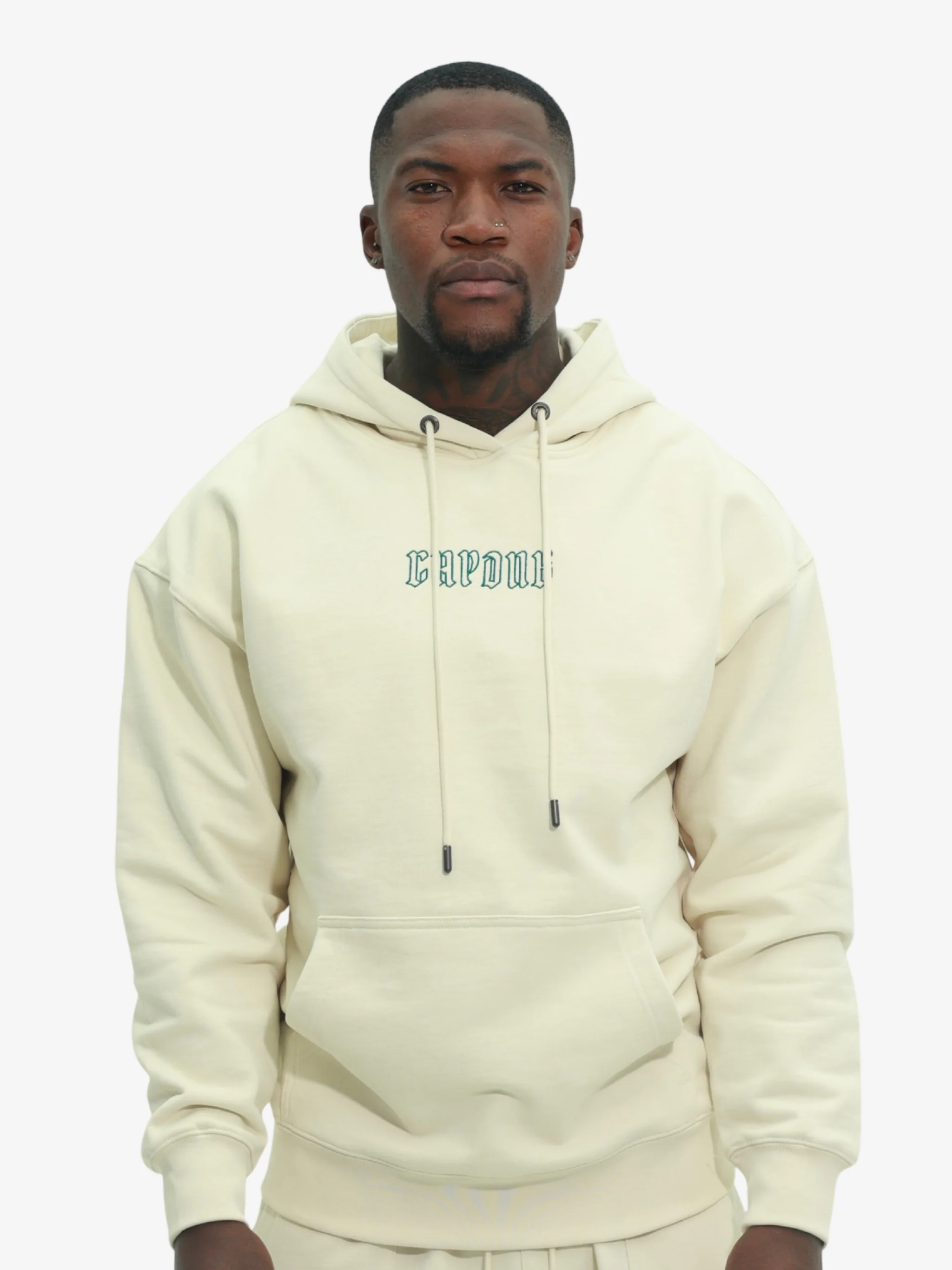 Capone Sweater Hooded Emroidered Back Print Beige-Green