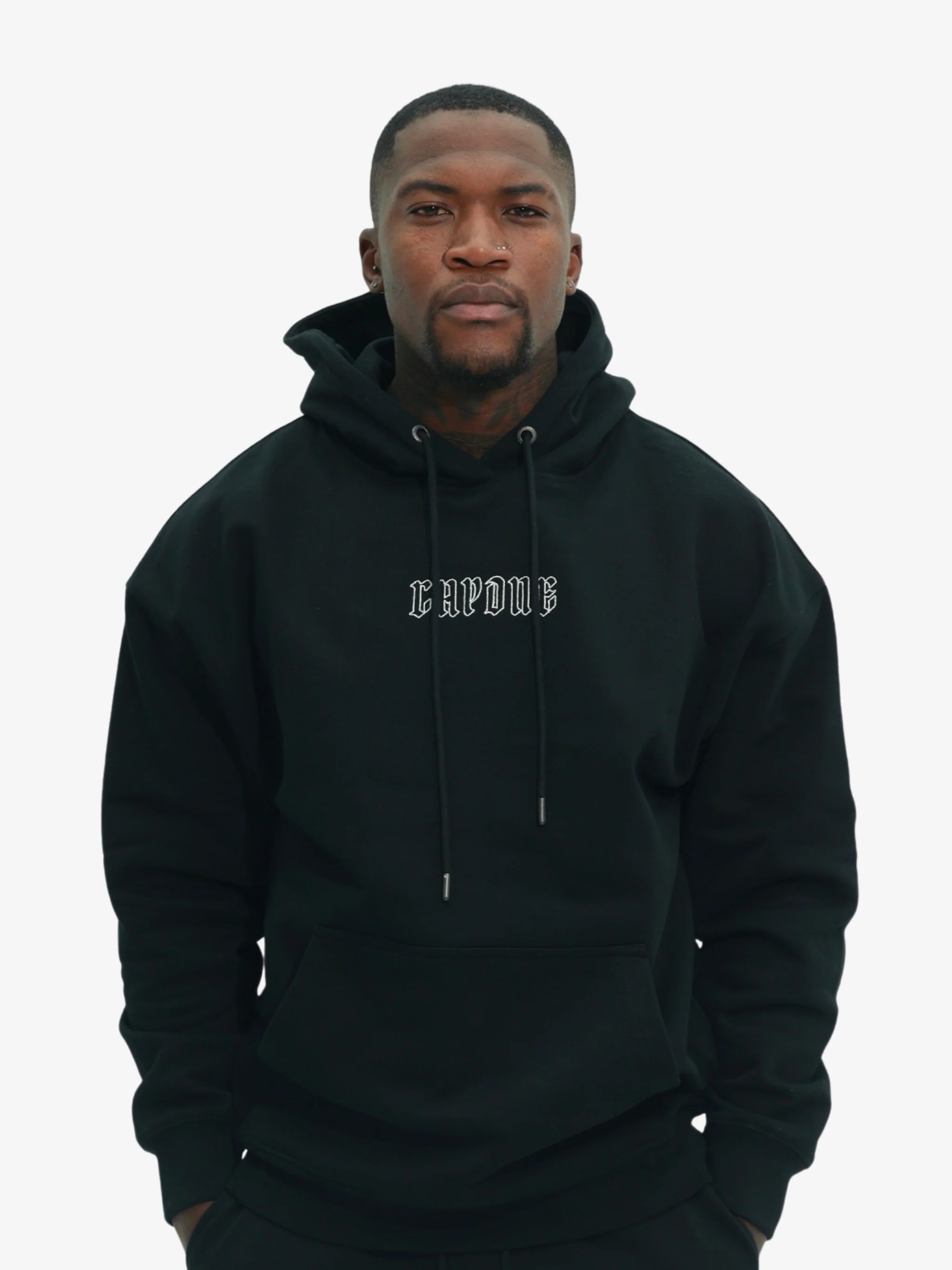 Capone Sweater Hooded Embroidered Back Print Black
