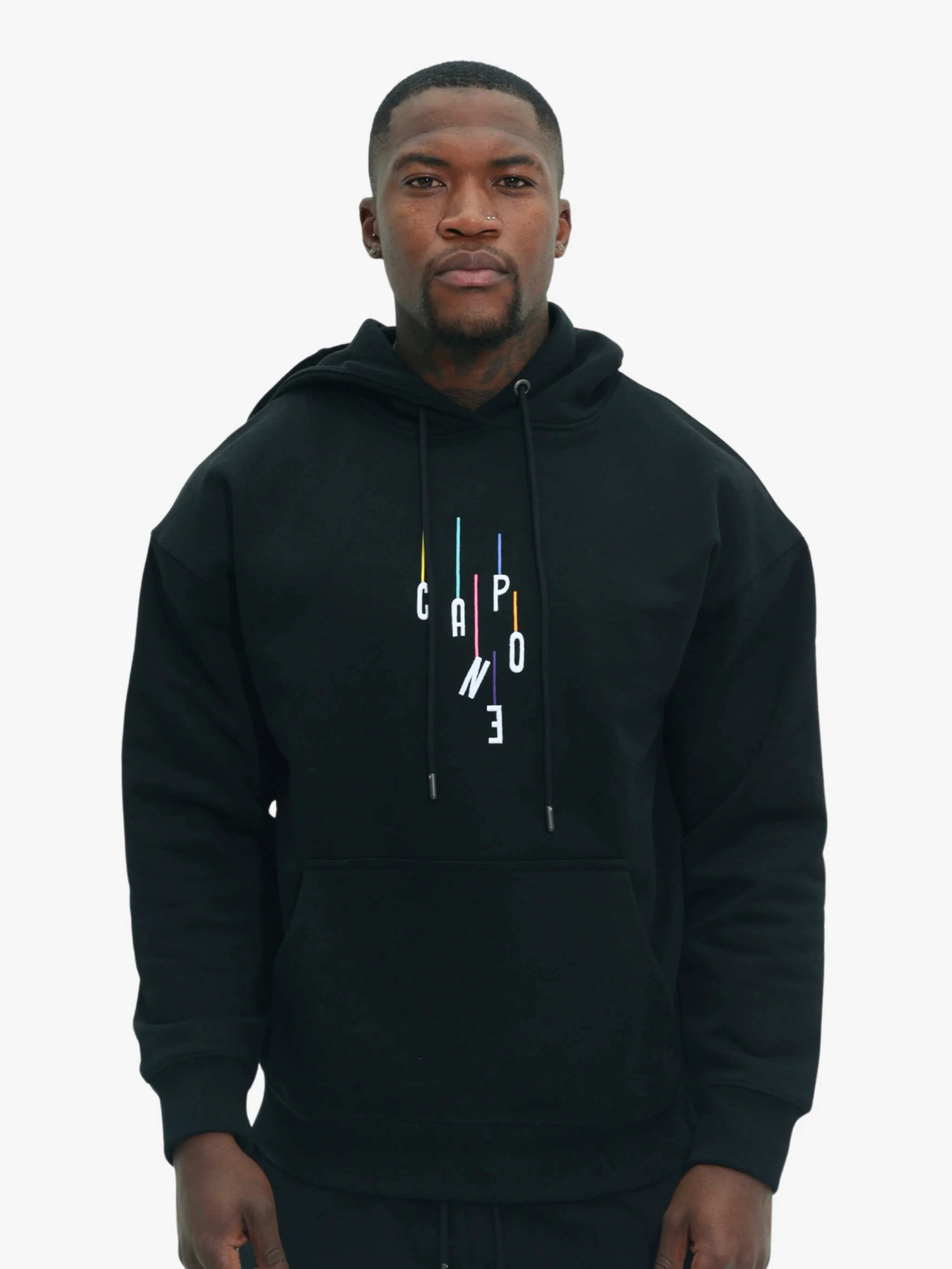 Capone Sweater Hooded Colourful Backprint Black
