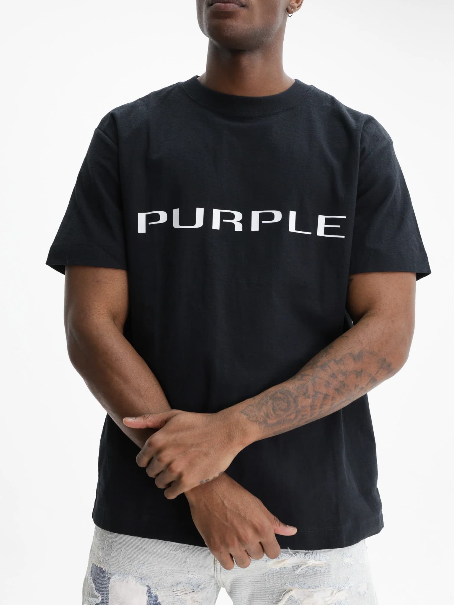Purple T-Shirt Textured Knitwear Black